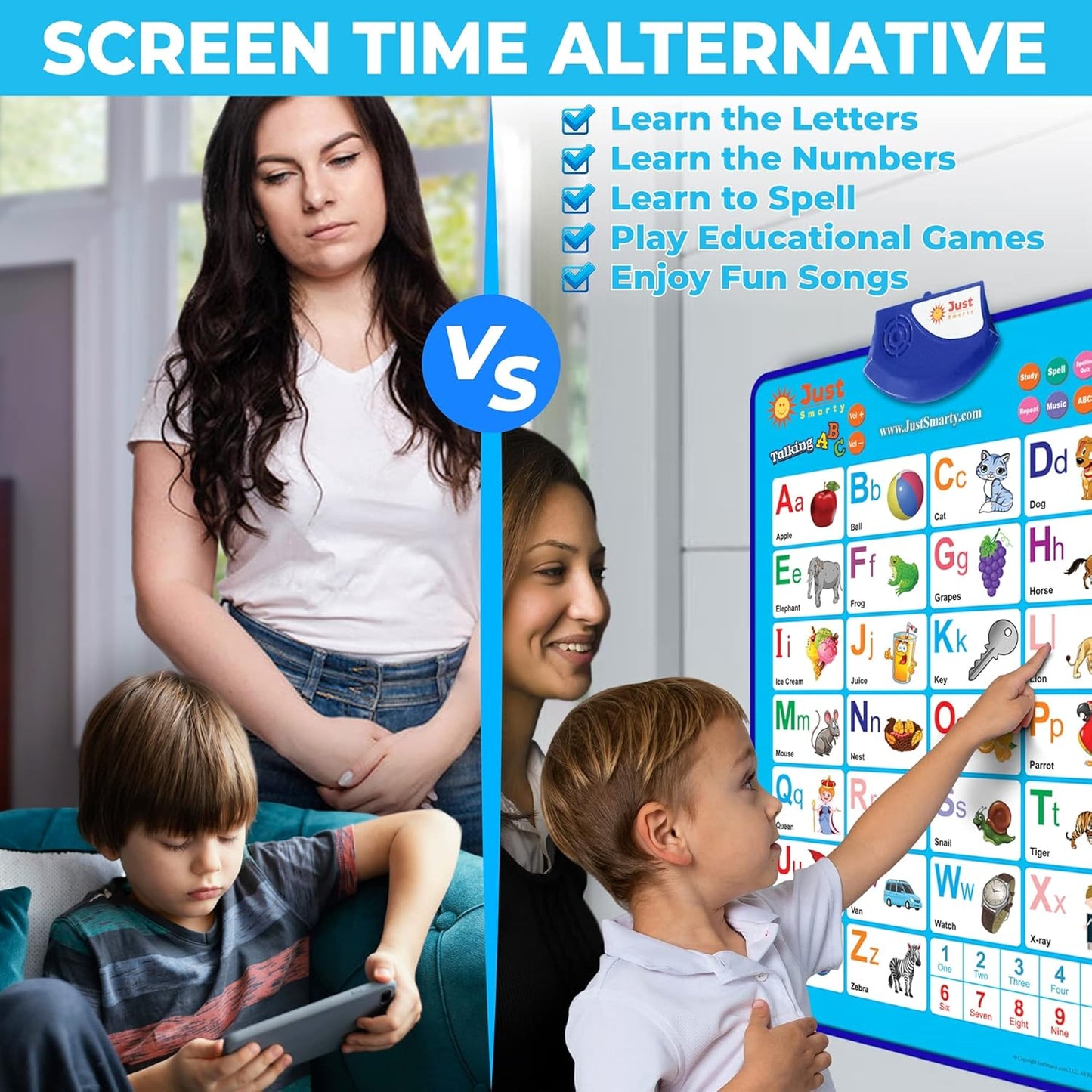 Just Smarty Alphabet Wall Chart for Toddlers 1-3 | ABCs & 123s Kids Learning Toy | Educational Gift for Infant Ages 1 2 3 4 5 | Speech Therapy for Kids 1-3 | Autism Toys for Toddlers 3-4