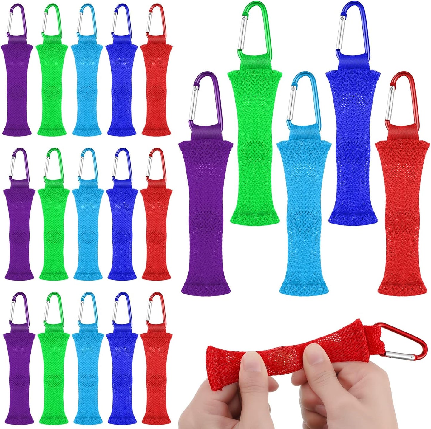 Kathfly 20 Pieces Fidget Marble Mesh Fidget Toy with Buckle Colorful Fidgets Sensory Marble Fidget for Stress Relieve Adults Office, 5 Colors