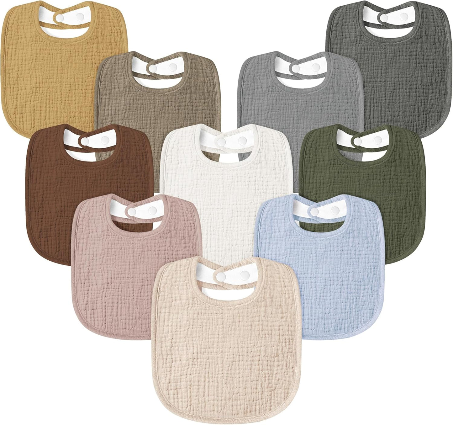 Susurration Muslin Baby Drool Bibs 10Pack Soft Square Adjustable Bandana Bibs for Unisex Baby Girls & Boys