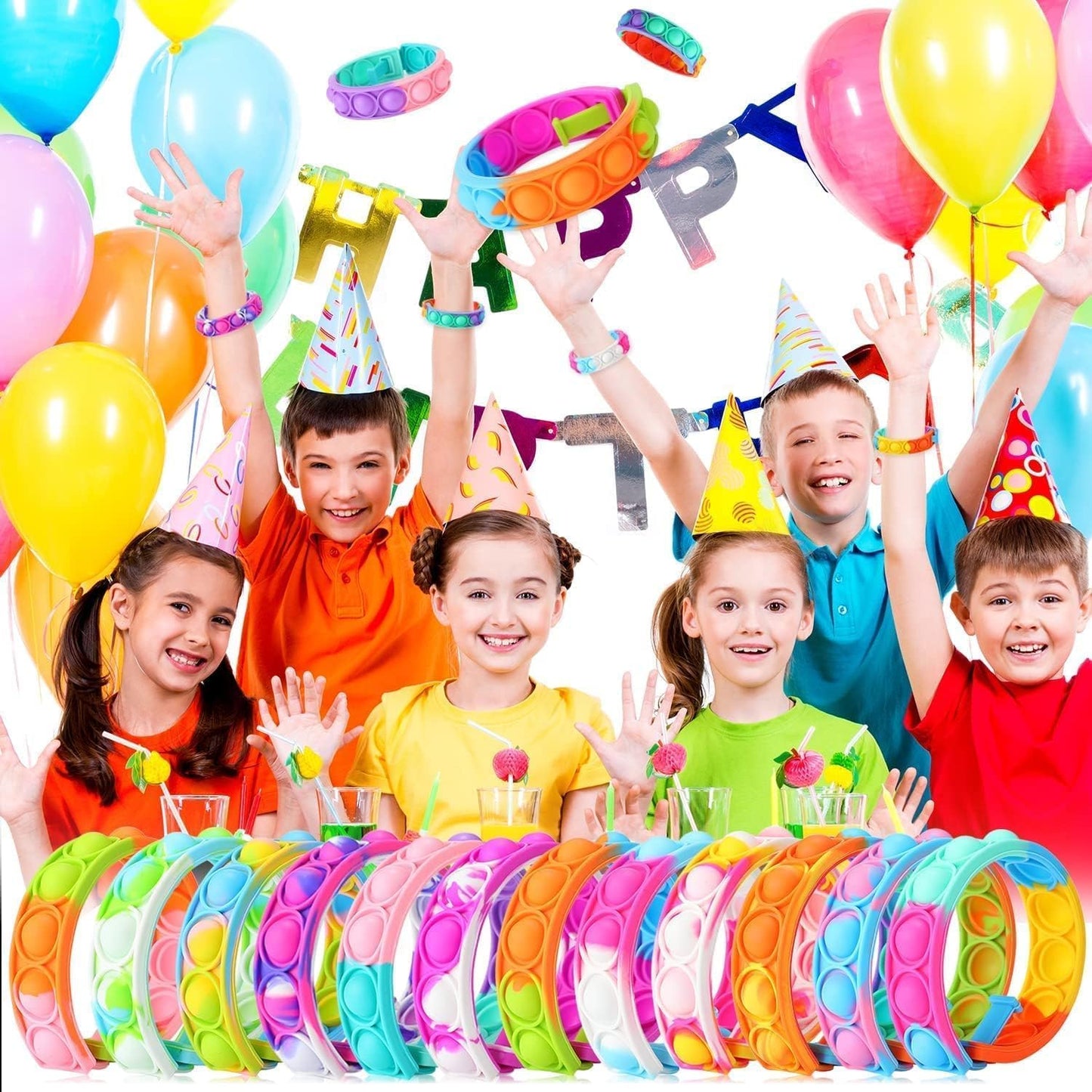 200pcs pop Random Bracelet,Pop Bubble Fidget Sensory Toys, Pop Toy Bulk for Party Favor, Classroom Student Prizes Easter Basket Goodie Bag Stuffers Christmas Valentine Gift for Kid