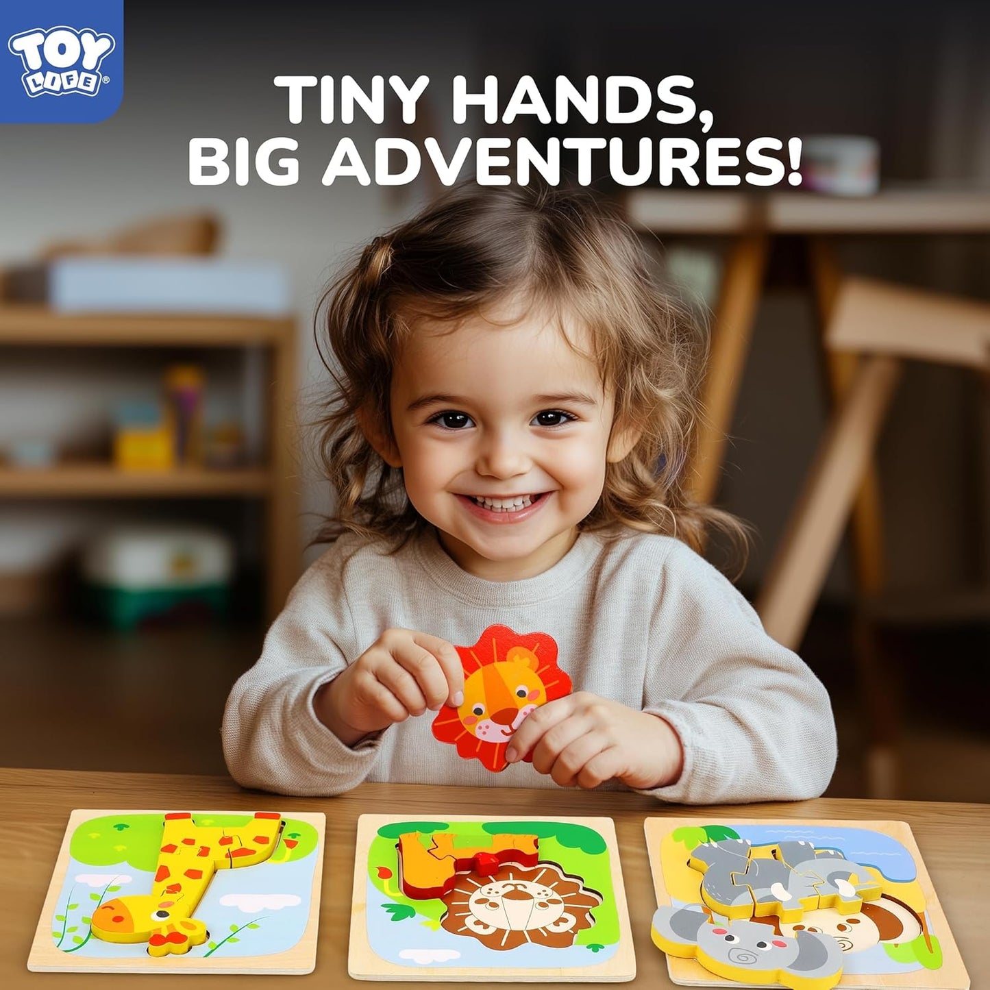 TOY Life Wooden Puzzles for Toddlers 1-3, Animals Toddler Puzzles 1-3, Puzzles for Toddlers 2-4, Wood Puzzles Christmas Montessori Toys Gifts for 1 2 Year Old, Baby Puzzles 12-18, Kids Learning Toy