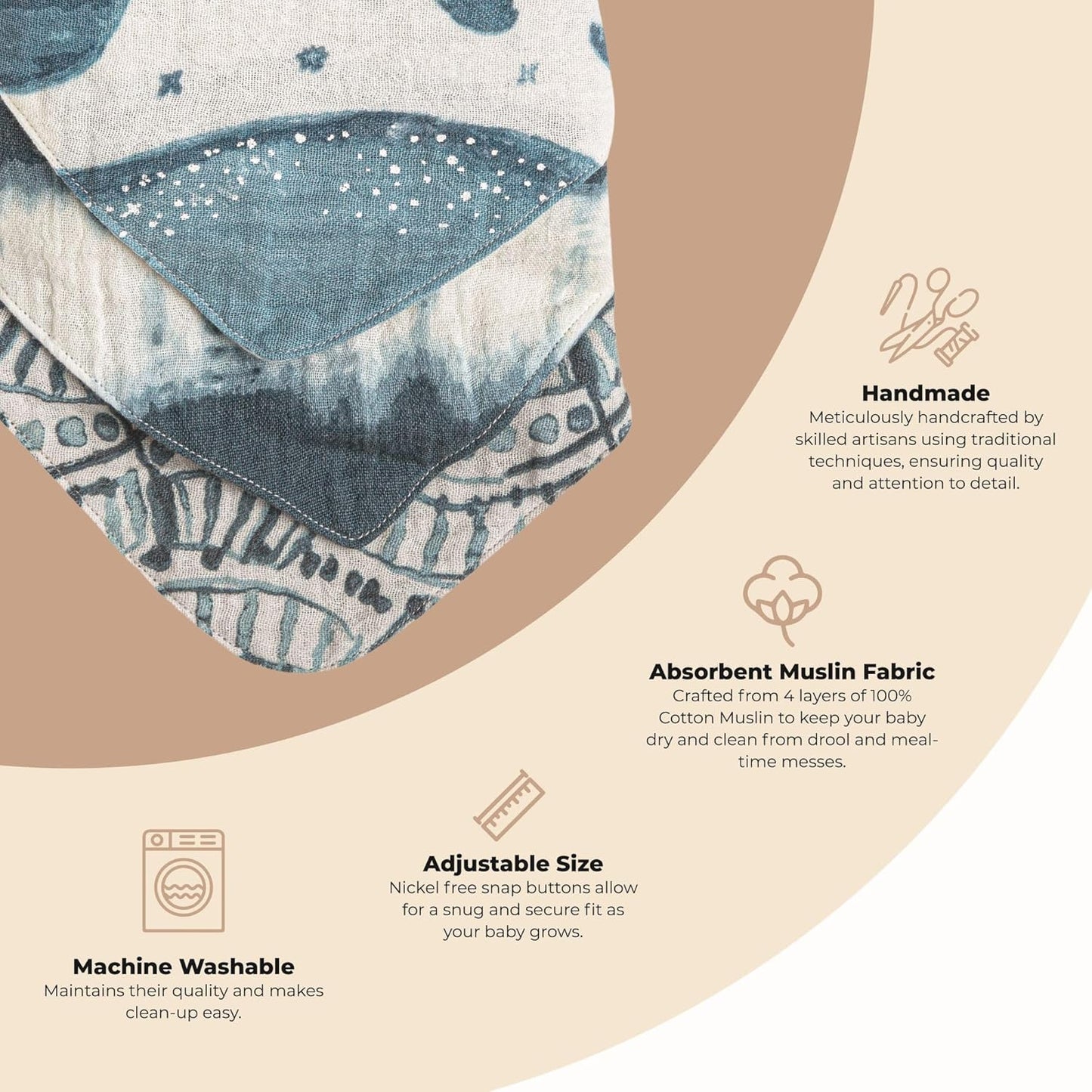 Crane Baby Soft Muslin Baby Bib Set, Adjustable and Absorbent Bandana Style Bibs for Boys and Girls, Whale, 3 Piece, 18.5” x 9”