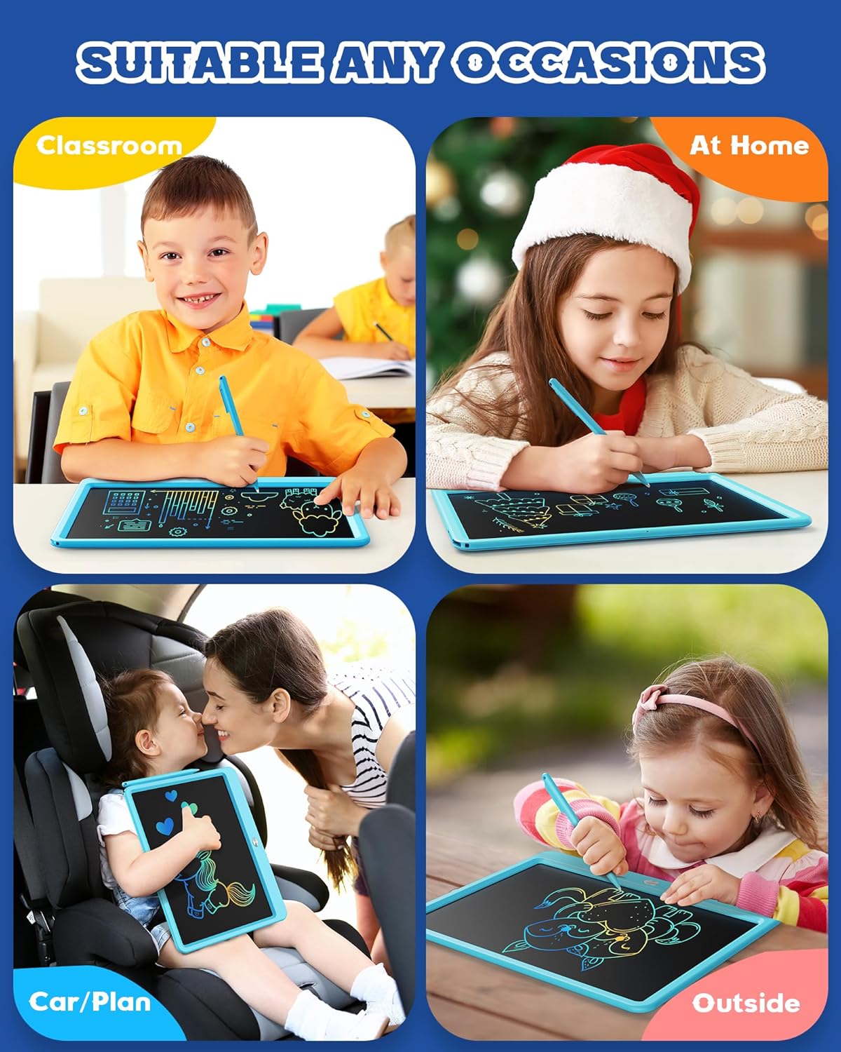 Bravokids 12 Inch LCD Writing Tablet for 3 Year Olds - Electronic Drawing Pad and Doodle Board as Educational Birthday Gifts for Girls and Boys (Blue)