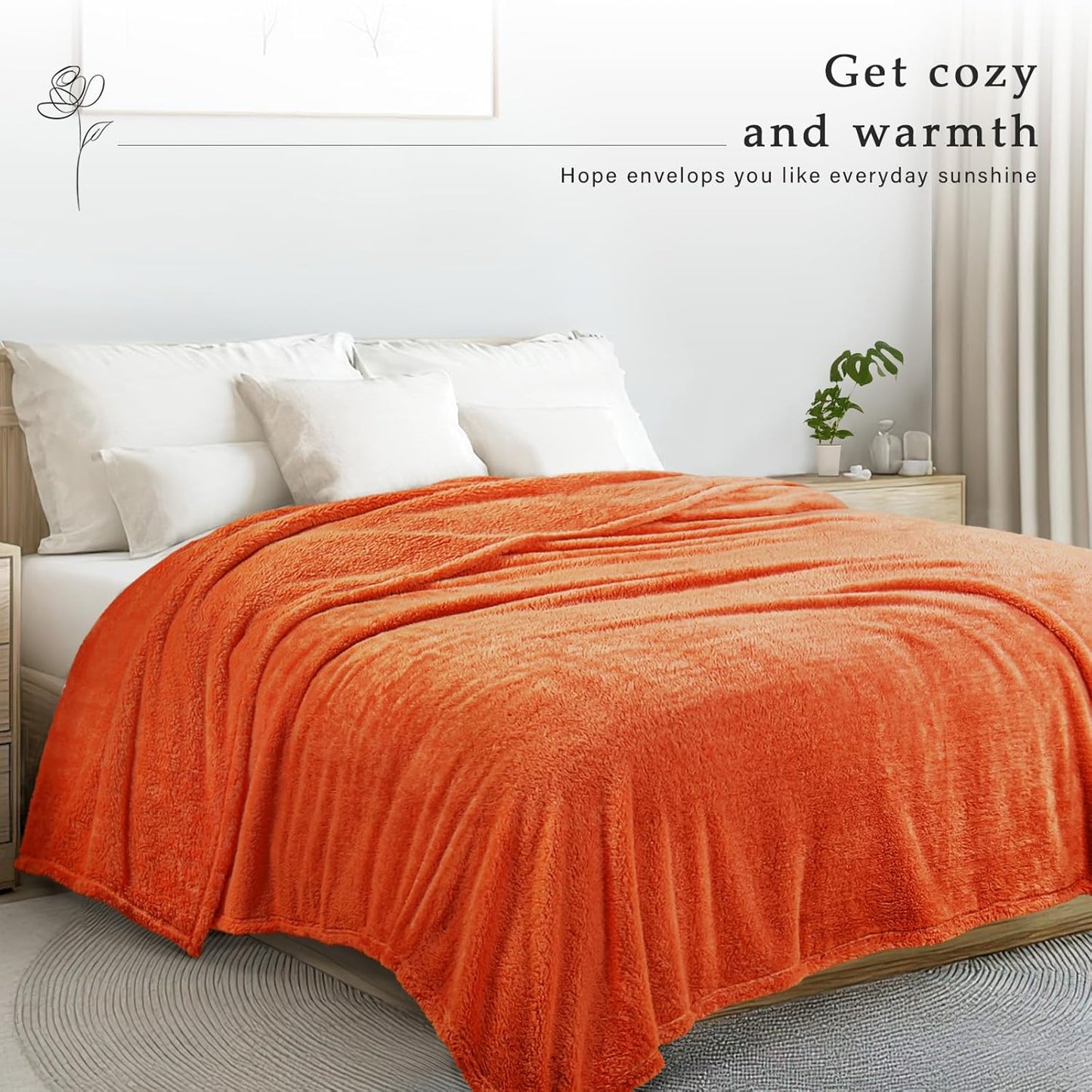 Exclusivo Mezcla Twin Size Flannel Fleece Blanket, Super Soft Velvet Plush Bed Blanket, Fuzzy Cozy and Warm for All Seasons, 60x80 Inches, Burnt Orange