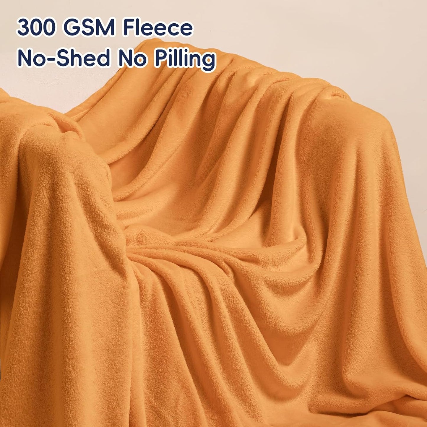 PHF Ultra Soft Fleece Blanket Twin Size, No Shed No Pilling Luxury Plush Cozy 300GSM Lightweight Blanket for Bed, Couch, Chair, Sofa Suitable for All Season, 66" x 90", Pumpkin Orange