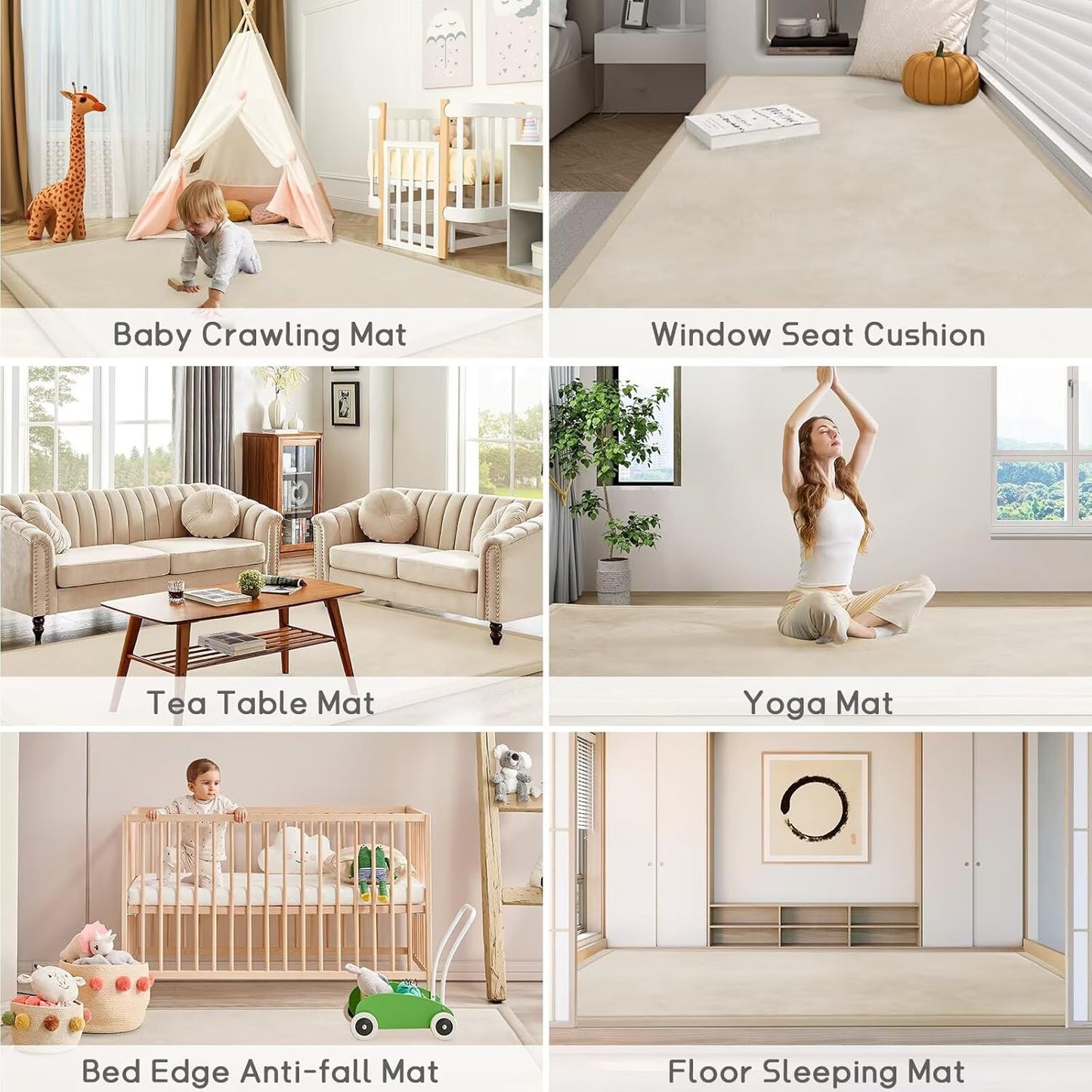 Baby Play Mat for Floor Tummy Time Mat Nursery Rug Muscle Mat Area Rug Playroom Rug Tatami Mat 13'1"x6'7" Memory Foam 1.3" Thick Crawling Mat For Babies,Toddlers, Infants, Kids,Floor Mat(Beige)