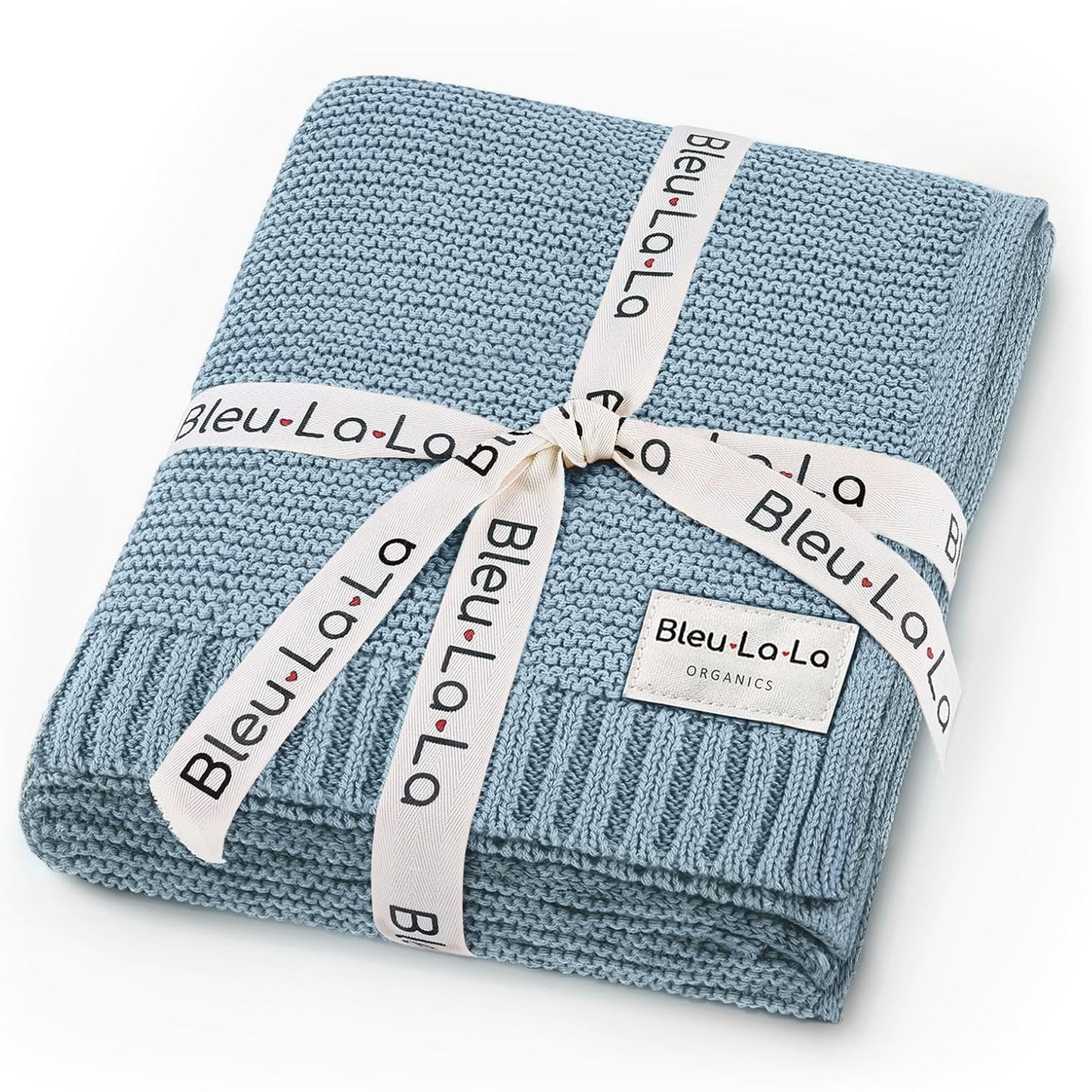 Organic Cotton Heritage Knit Receiving Blanket for Boys - 100% Luxury Soft Organic Cotton - Warm Cozy Swaddle Cuddle Crib Blanket for Newborns Infants & Toddlers (0-2Yrs - Sky Blue)