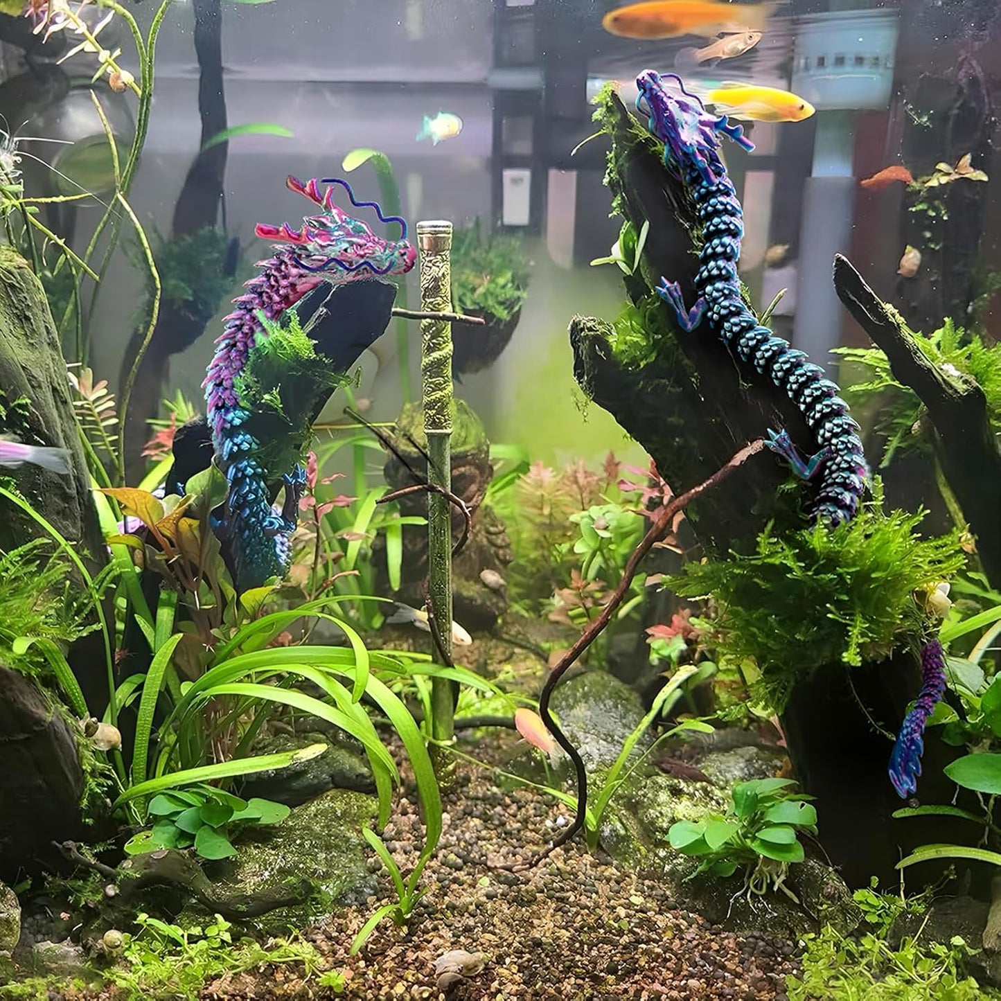 3D Printed Dragon Fidget Toy, 18in Surprise Mystery Dragon, Crystal Dragon Fidget Toy, Articulated Pye Dragon Fish/Display Cabinet/Home/Office Desktop Decor(Purple Gold)