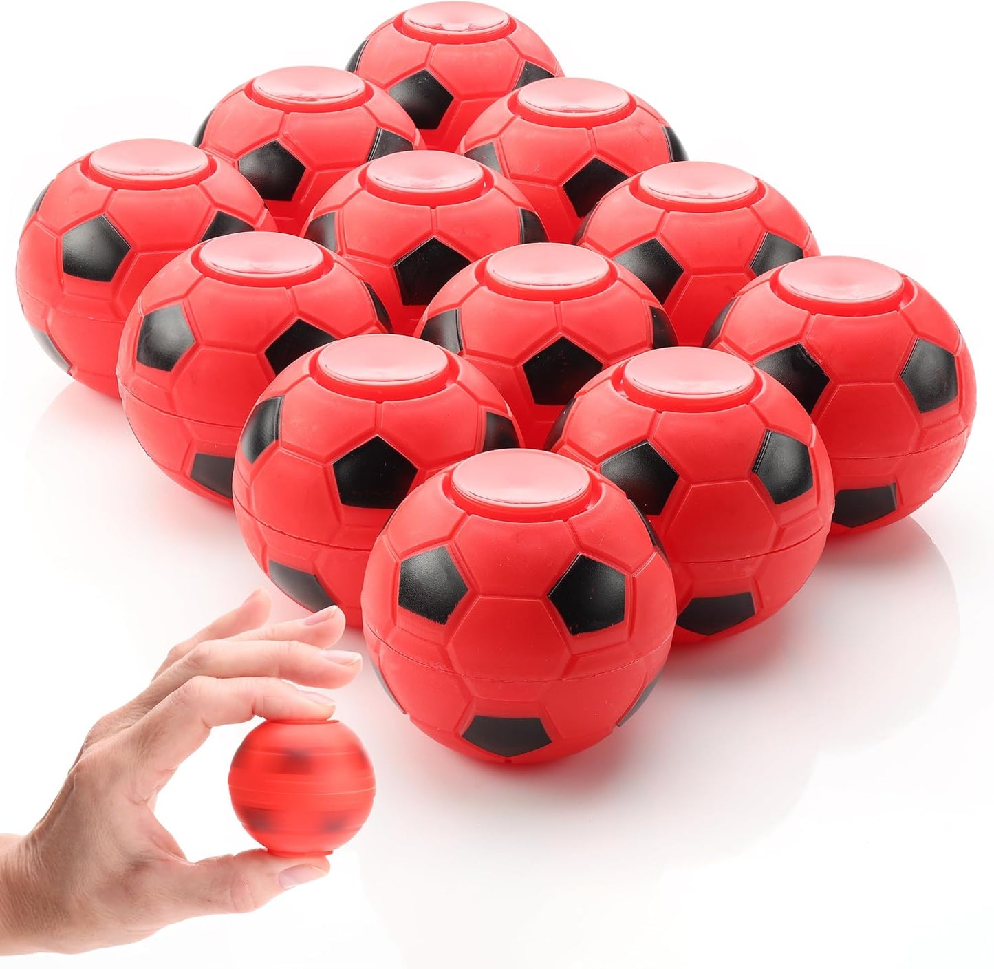 Fidget Spinners - 2 Inch Fidget Spinner Balls 12 Pcs Fidget Spinner Pack - Red Soccer Fidget Spinners for Kids Ball Spinner Fidget Toy - Hand Spinner for Kids Toy Gifts for Kids Easter Basket Stuffers