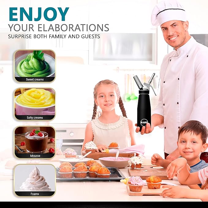 B-ARS Whipped Cream Dispenser-Professional Dispenser-Whip Cream Dispenser -Whipping Siphon-Whipped Cream Maker-Cream Whipper-Aluminum Whipped Cream Dispenser 500 ml.