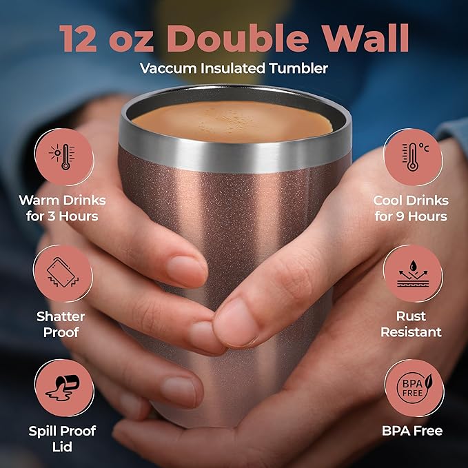 Modern Elegance Tea Tumbler Gift Set – Includes Tea Bag Holder, Spoon, Honey Straw, 15 Assorted Flavor Blends & Hot & Cold 12oz Insulated Tumbler – Ideal for Holiday Gift for Tea Lovers – Rose Gold