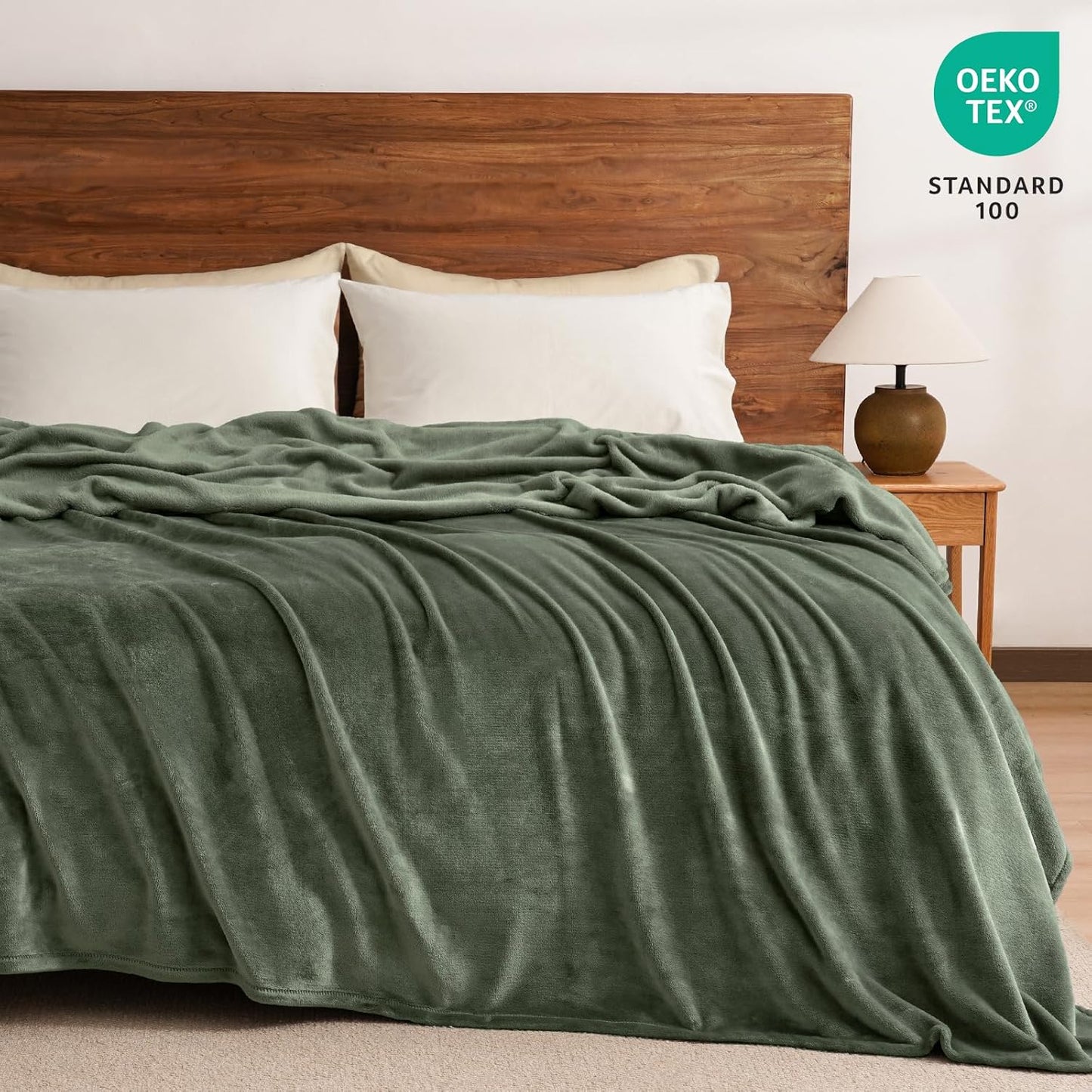 PHF Ultra Soft Fleece Blanket Twin Size, No Shed No Pilling Luxury Plush Cozy 300GSM Lightweight Blanket for Bed, Couch, Chair, Sofa Suitable for All Season, 66" x 90", Olive Green