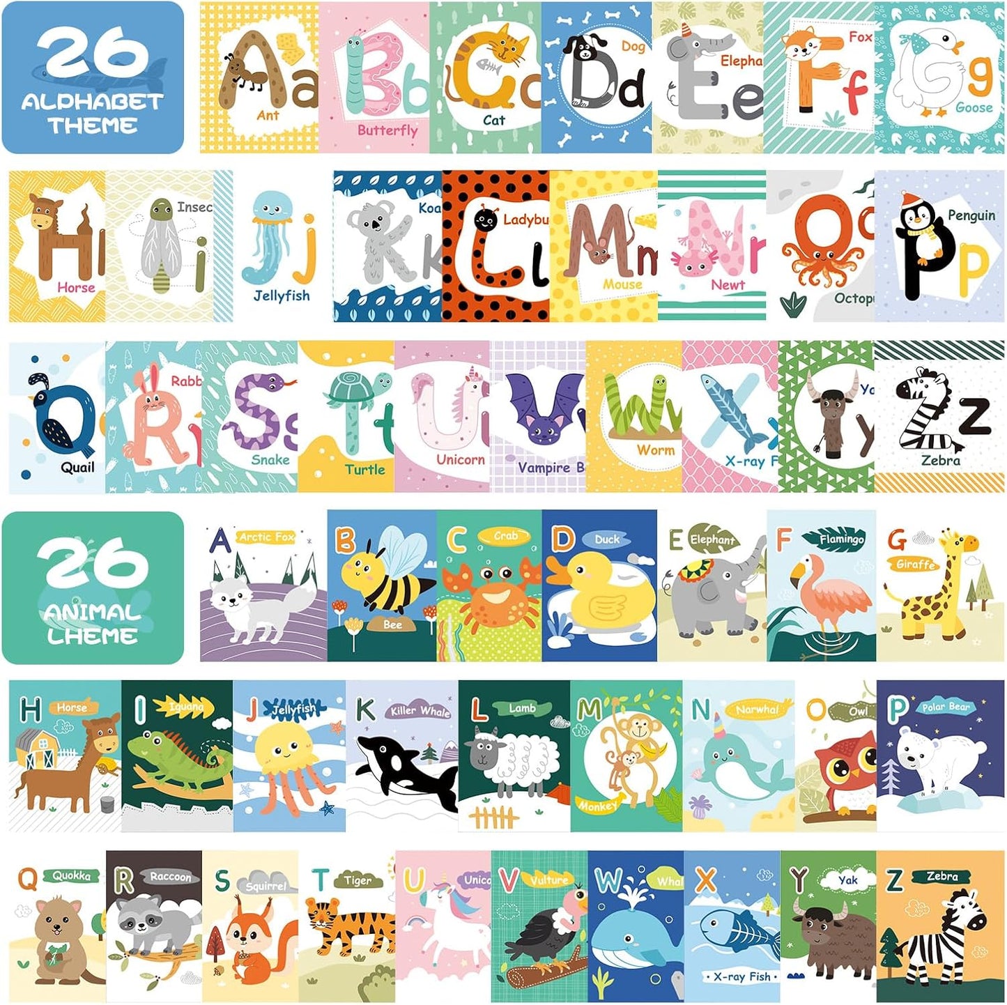 Jollybaby Soft High Contrast ABC Alphabet/Letters Flash Cards for Baby 0-3-6-9-12-18 Month, Reusable Cloth Fabric Curious Flashcards for 1 Years Old