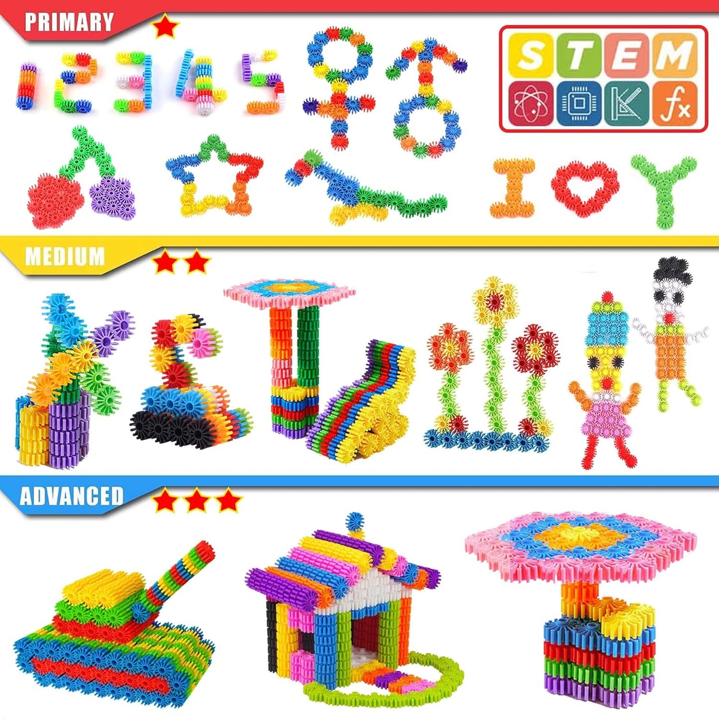 Gears Interlocking Learning Set, STEM Construction Toy Set - Building Kids Toys 180 Pcs - 10 Colors