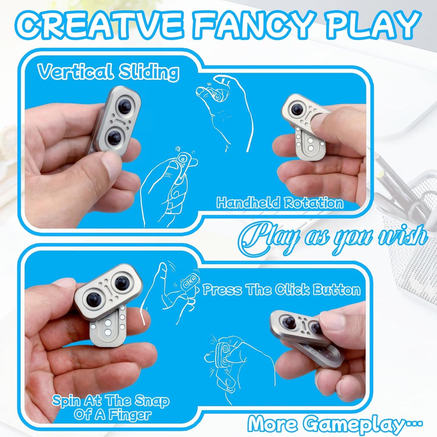 New Abstract Owl Shape Design Fidget Slider,Men's EDC Hand Slider,Poker Push Card Stress Relief Toys,Interesting Fidget Toys for Adults/Office Desk Toys Gifts for Boyfriend and Father (Silvery-Black)