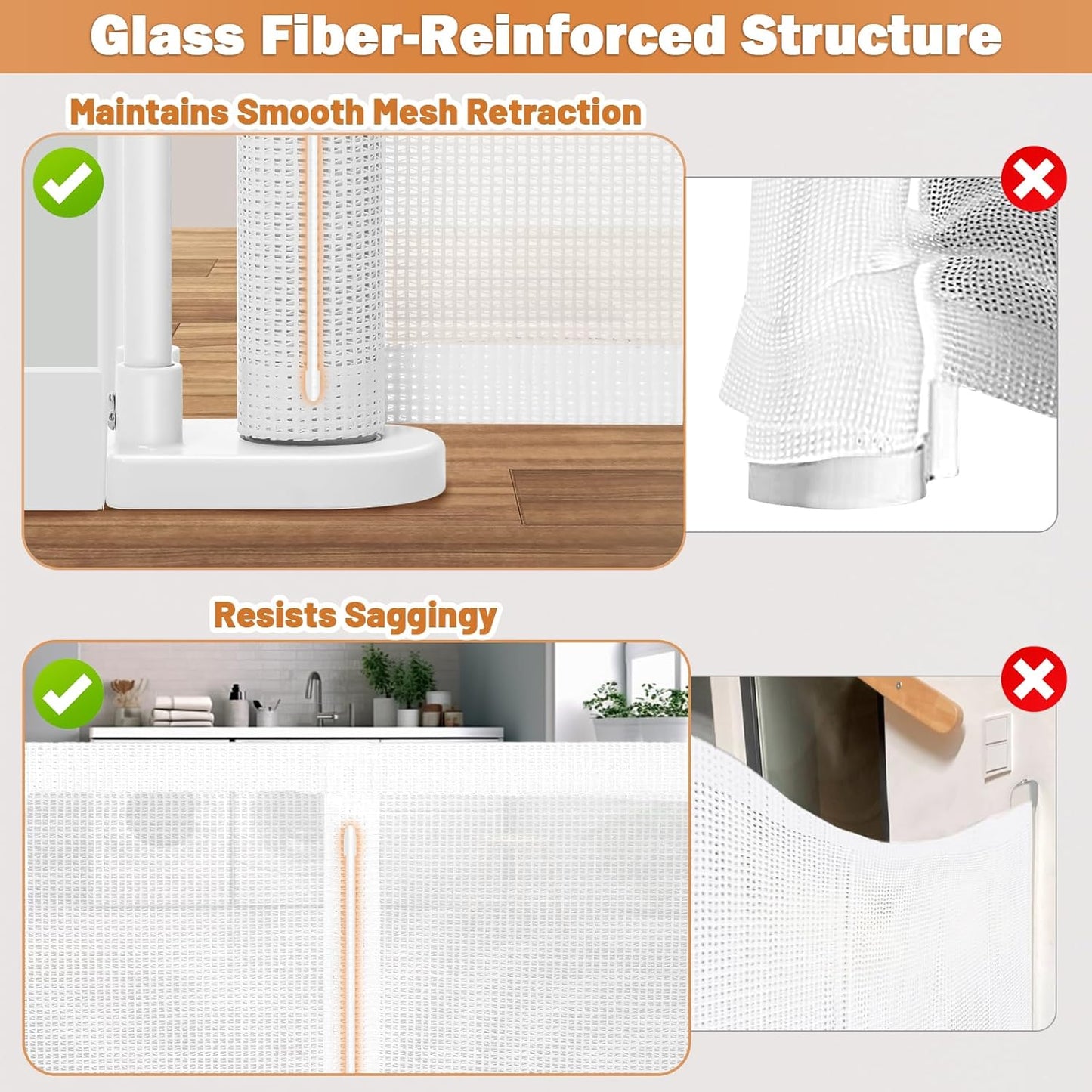 42" Extra Tall Retractable Baby Gates Dog Gate for Stairs, 55" Wide Mesh Baby Gate Pet Gate with Support Rods for The House, Child Safety Gates for Doorways, Hallways, Deck, Porch, Indoor, Outdoor