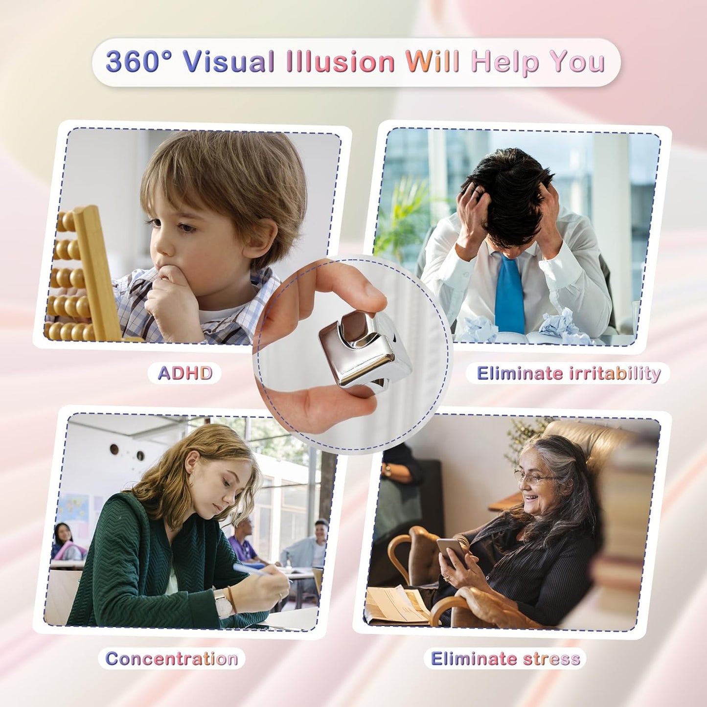 Desk Fidget Toys Spinner-Cube: Figetsss Cool Gadgets Metal Kinetic EDC-Toy with Silicone Base, ADHD Tools Cool Stuff Thing Office Toy Game Stress Relief Gift for Kid Children Teen Adult Christmas