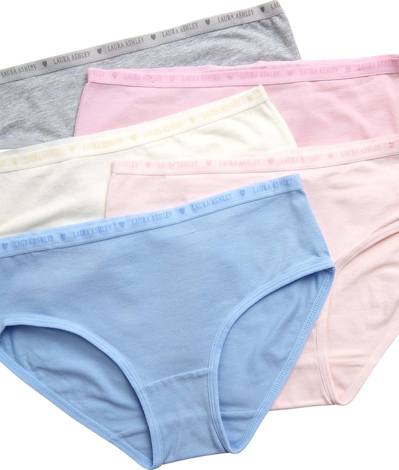 Laura Ashley Girls Underwear - 5 Pack Soft Stretch Breathable Panties for Girls - Lightweight Cotton Panties (Size: 4-12)