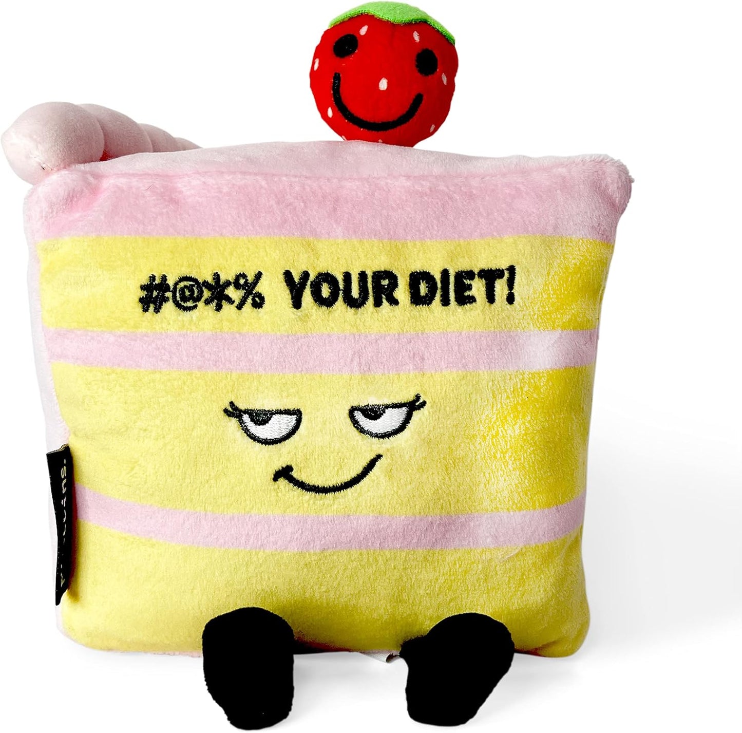 Cake Slice Foodie Plushie, Funny Meme Gift, Comical Plush Collectible, Weighted Base for Display