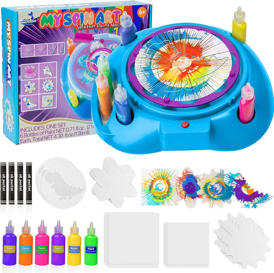 Spin Art Machine Variable Speed, Battery Operated Spinner - Paint Spinner with Splatter Guard, Washable Paint, Spin Art Kit, Art Design Card, Stem Toys, Kid Arts and Crafts, Girls Boys