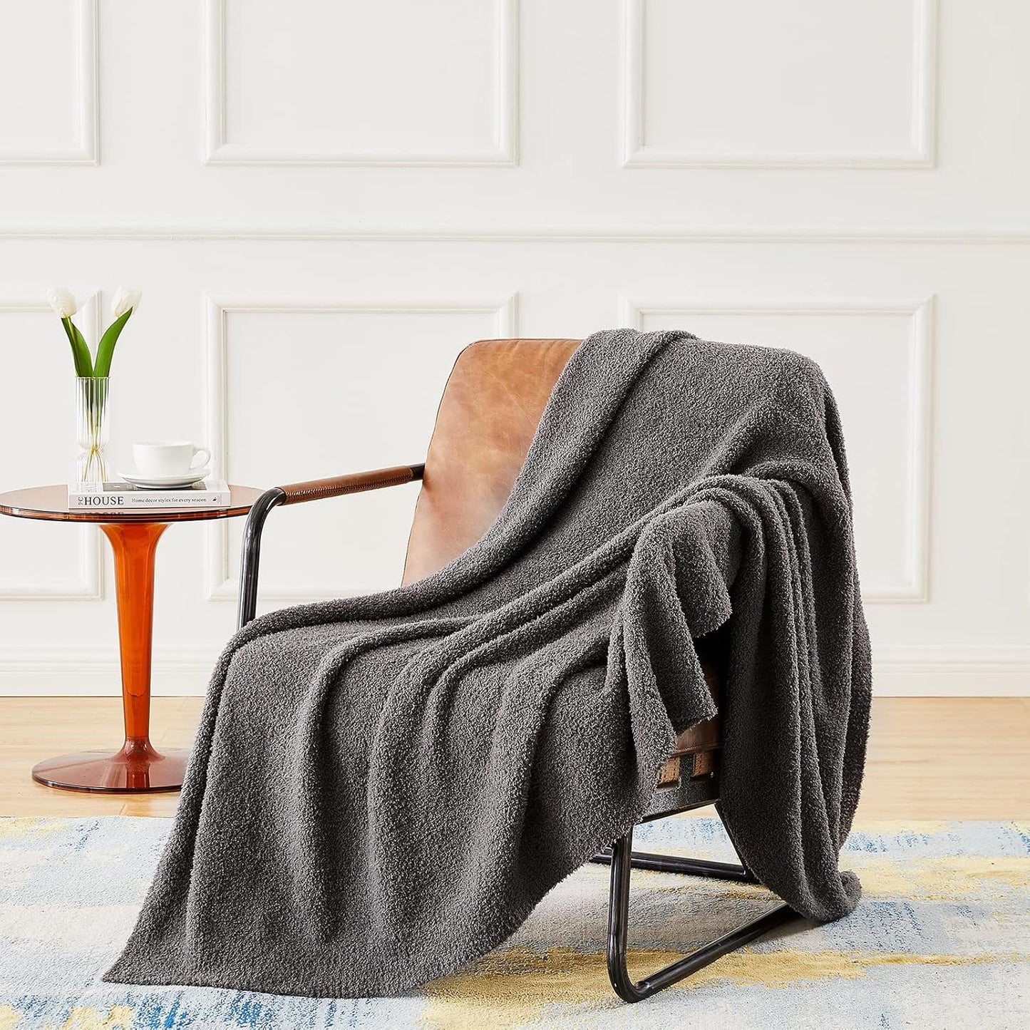 CYMULA Super Soft Knit Throw Blanket Twin Size Dark Grey-Lightweight Plush Fuzzy Fluffy Warm Cozy Blankets and Throws for Sofa Bed All Season Use, 60x80 inches