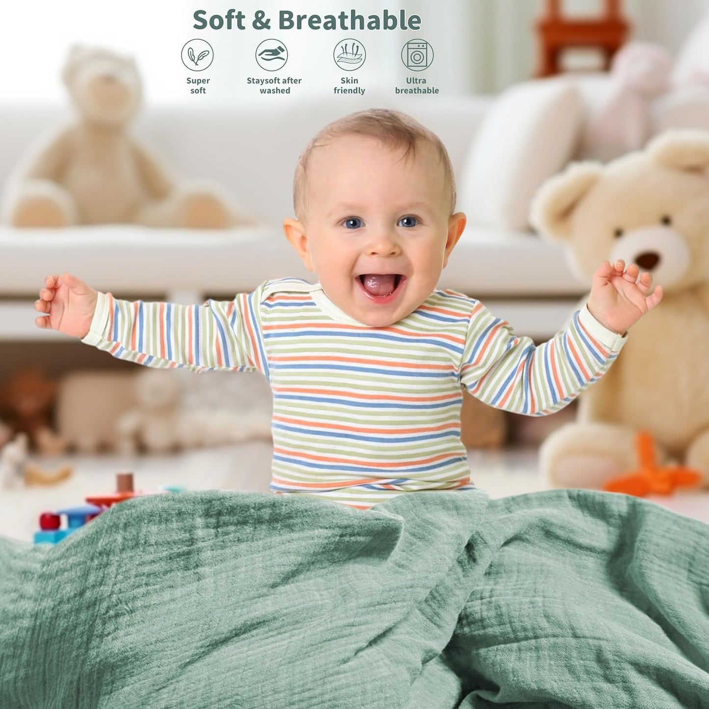 Muslin Swaddle Blankets for Newborn, 2 Pack Breathable Soft Receiving Blanket, Large 41 x 41 inches Swaddle Wrap Burping Clothes, Essentials Infant Shower Items. (Green & Leaves)