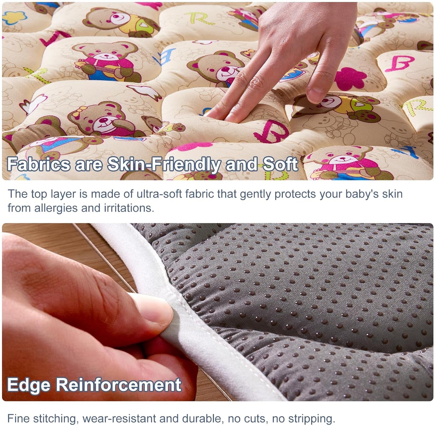 Vibe Bear High-Density Foam Baby Play Mat, 59x59 Inches Thicken One-Piece Comfortable and Soft Baby Playmat, Non Slip Washable Floor Mat for Infants, Toddlers