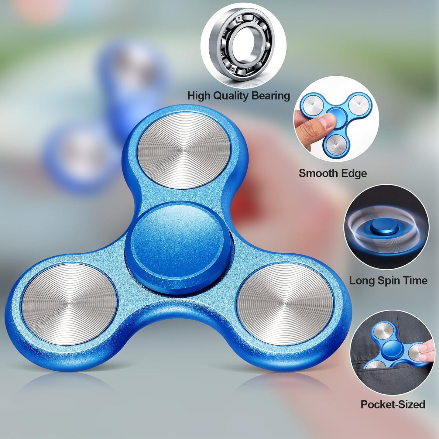 Metal Fidget Spinner for Adults, Silent Sensory Fidget Toys Adults Hand Spinners for ADHD Anxiety Stress Relief, Desk Toys for Office, Birthday Gifts Stocking Stuffers Classroom Prizes