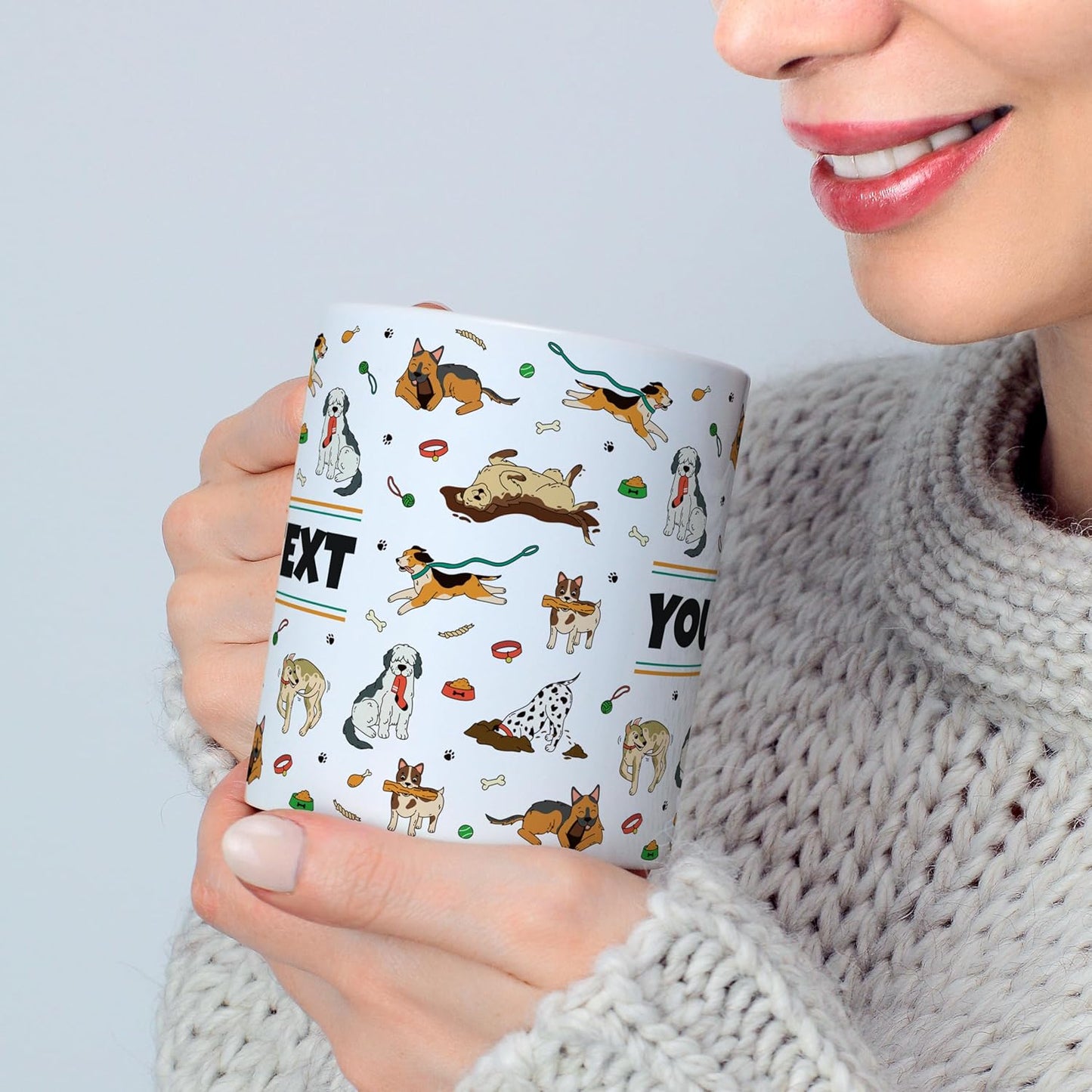 Personalized Mug for Kids - Dogs - Custom Name/Text, Ceramic Hot Chocolate/Cocoa/Coffee Cup for Boys/Girls, Birthday/Christmas/Holiday Gift - 15 oz, Red Handle