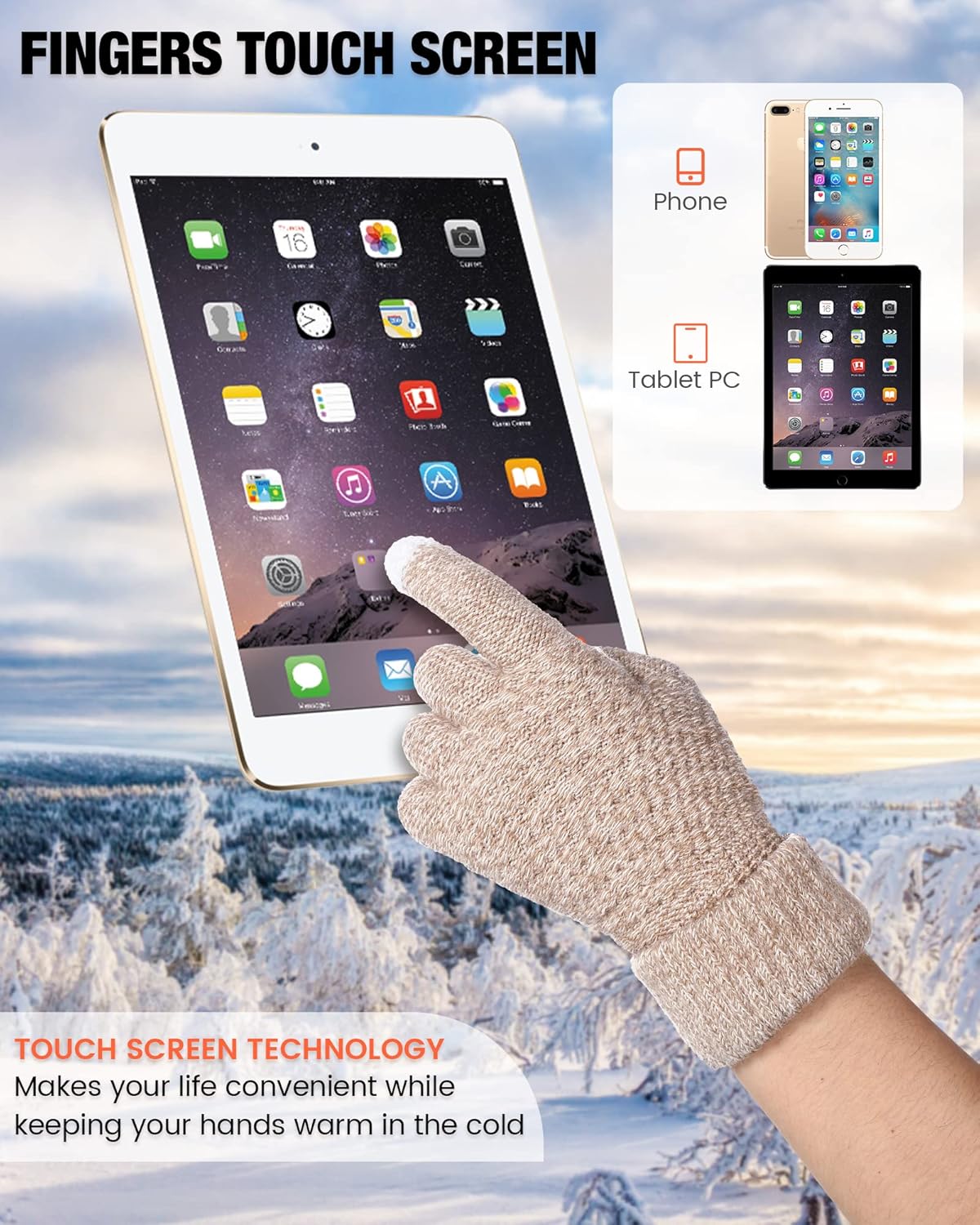 Geyoga 2 Pairs Women's Winter Touch Screen Gloves Soft Warm Fleece Lined Knit Elastic Cuff Winter Texting Gloves