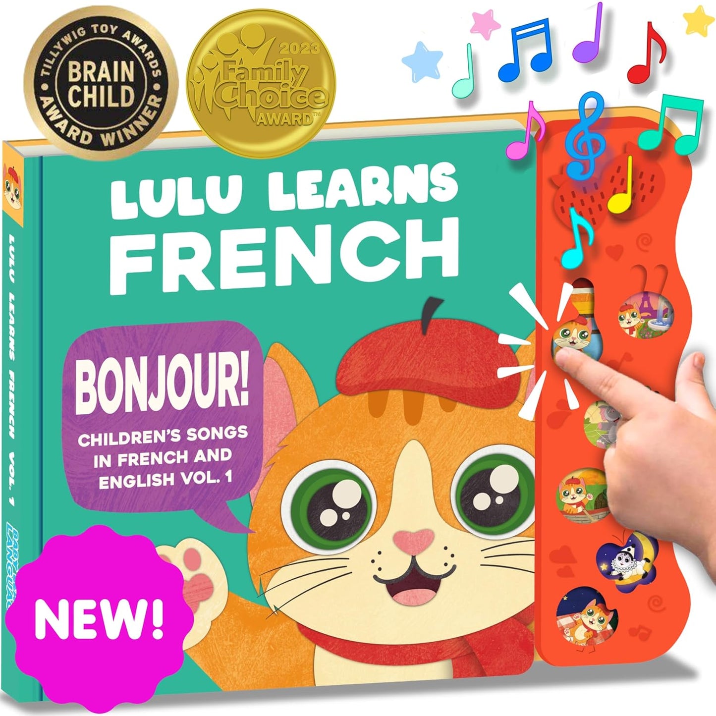 French Books for Kids Vol. 1: Musical French Baby Book Learning Toys w/English, Bilingual Language Interactive Toy for Toddlers, Babies, Boys, Girls & Children