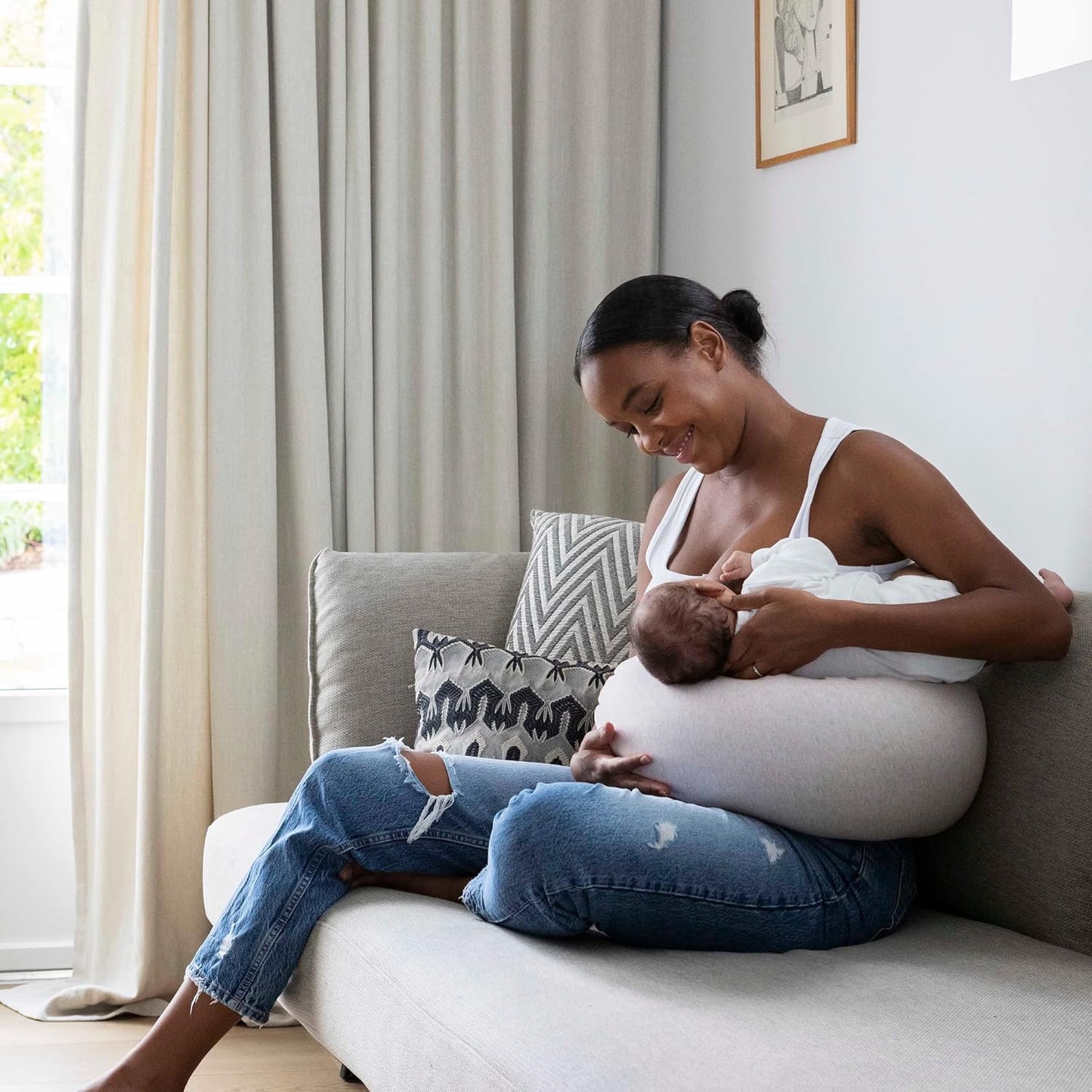 bbhugme Adjustable Nursing Pillow - Breastfeeding, Bottle Feeding, Baby Support - Adjustable Firmness and Fit - Washable Pillow Cover - Pink Melange…