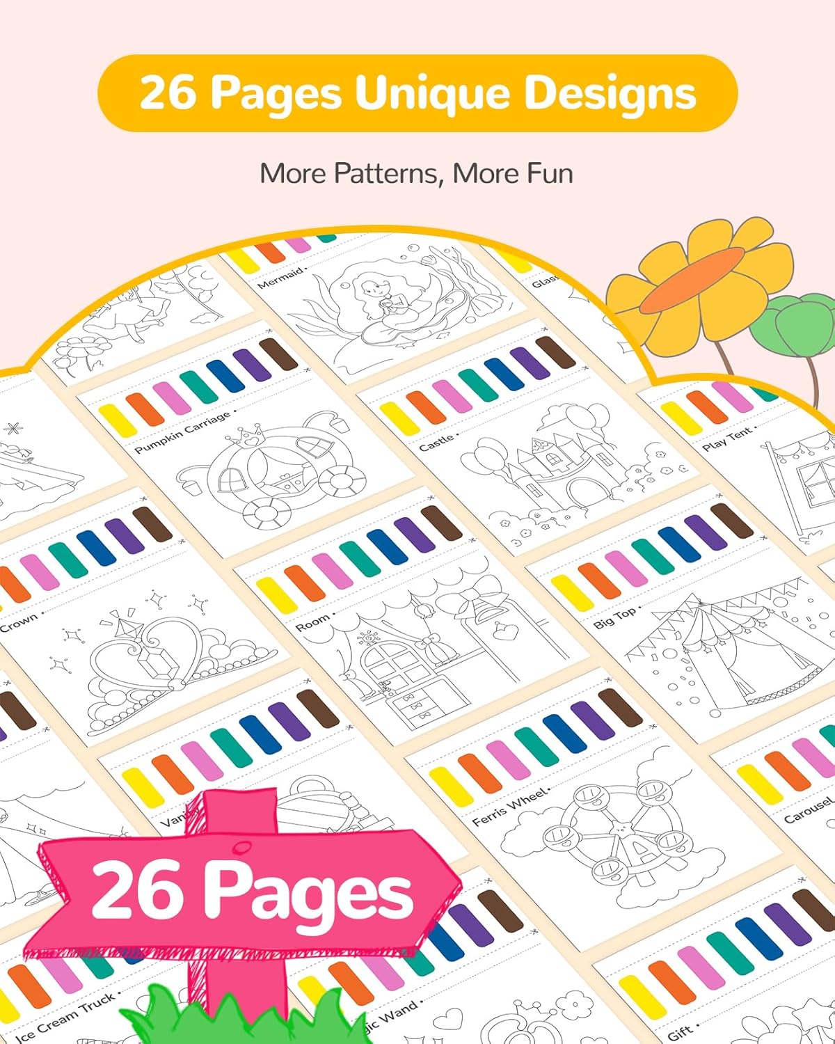 TECJOE Paint with Water Coloring Books for Toddlers, Princess Series Watercolor Set with 3 Brushes, Mess Free Painting Activity for Kids Ages 4 5 6 7 8, Arts & Crafts Toy