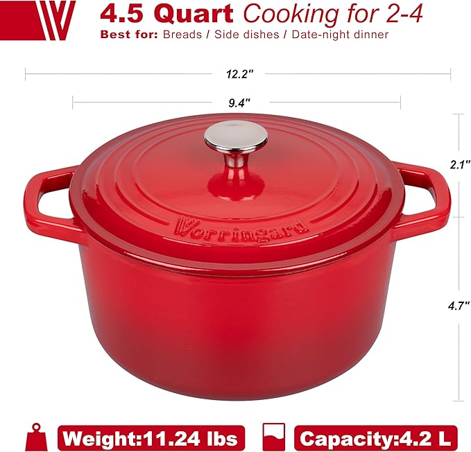 Enameled Cast Iron Dutch Oven Pot with Lid, for Bread Baking, Round Bread Oven- include Sourdough Bread Baking Supplies Set, 4.5QT, Red