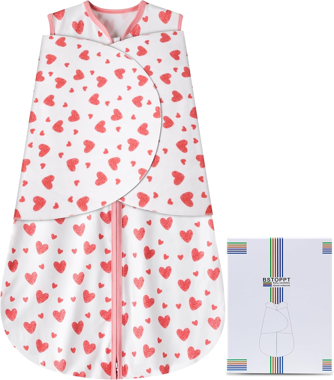 Newborn Sleep Sack Baby Swaddle,Swaddle me 6-12 Month,3-Way Adjustable Wearable Blanket,100% Rayon Cotton Swaddling Sleeping Bag，TOG 0.5 (Love, 6-12 Months)