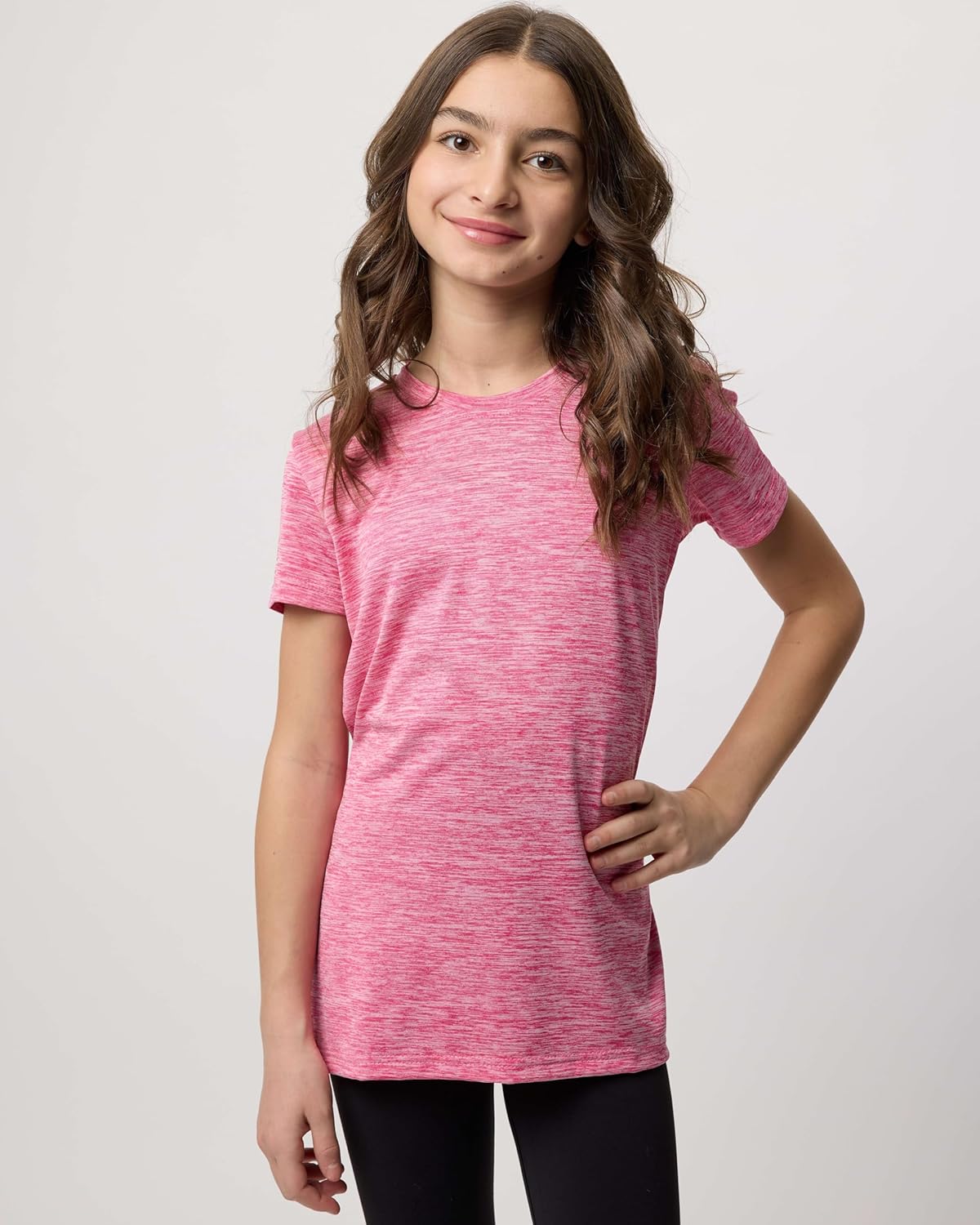 Real Essentials 5 Pack: Girls Short Sleeve Dry-Fit Crew Neck Active Athletic Performance T-Shirt