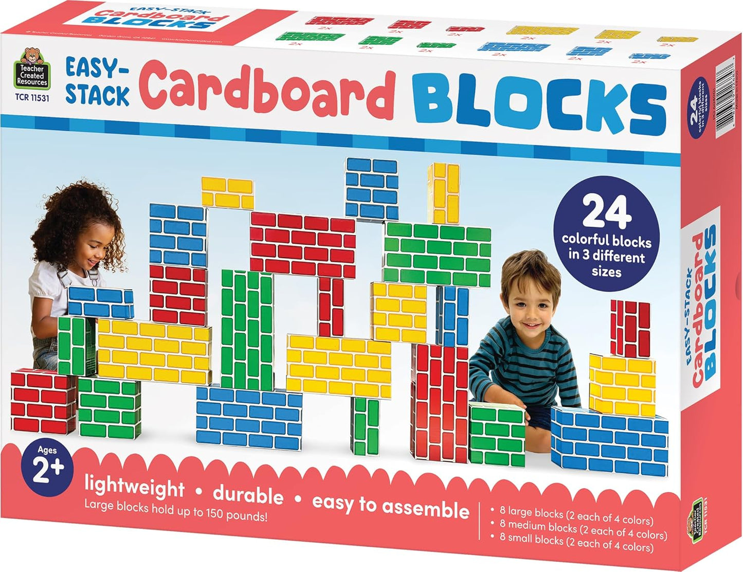 Teacher Created Resources Easy-Stack Cardboard Blocks 24 Piece Set (TCR11531)