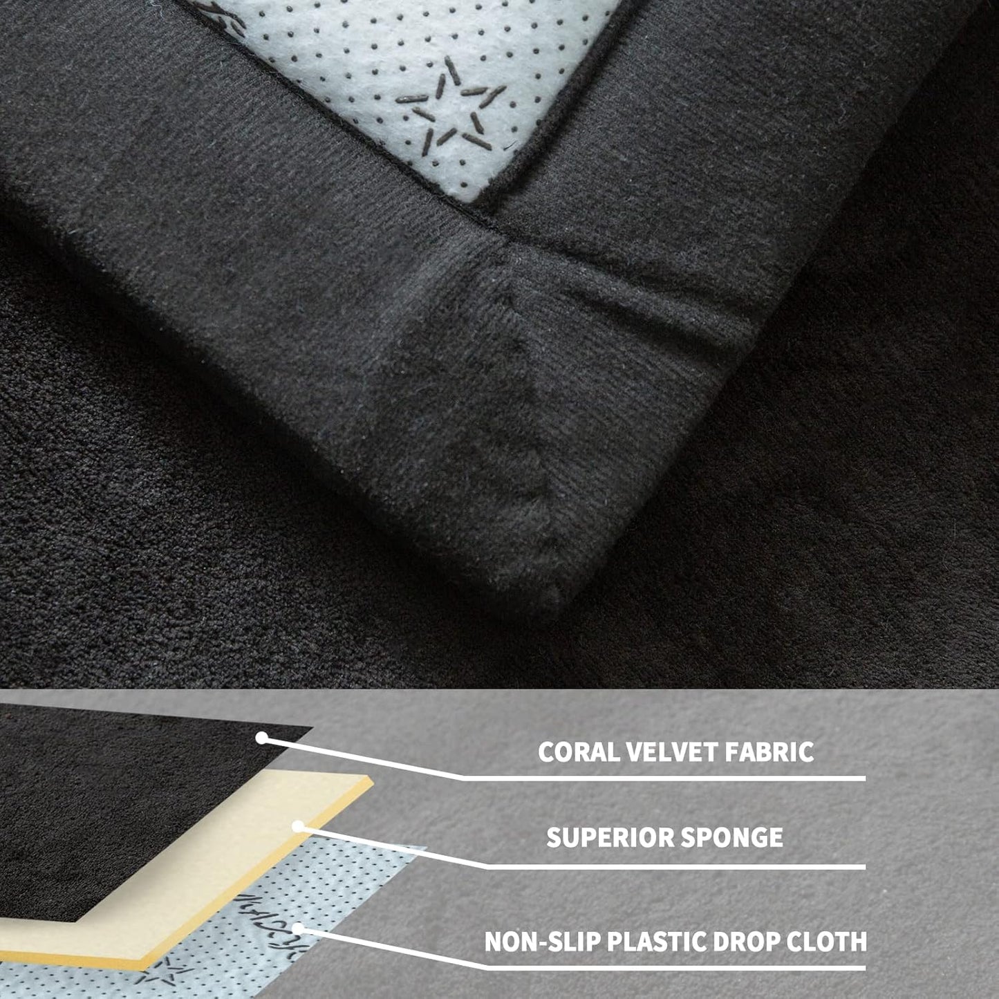 MAXYOYO Black Coral Velvet Area Rug, Thick Japanese Tatami Mat Living Room Carpet with Non-Slip Backing, Large Solid Color Mat for Bedroom Dormitory Yoga, 78 by 158 inch