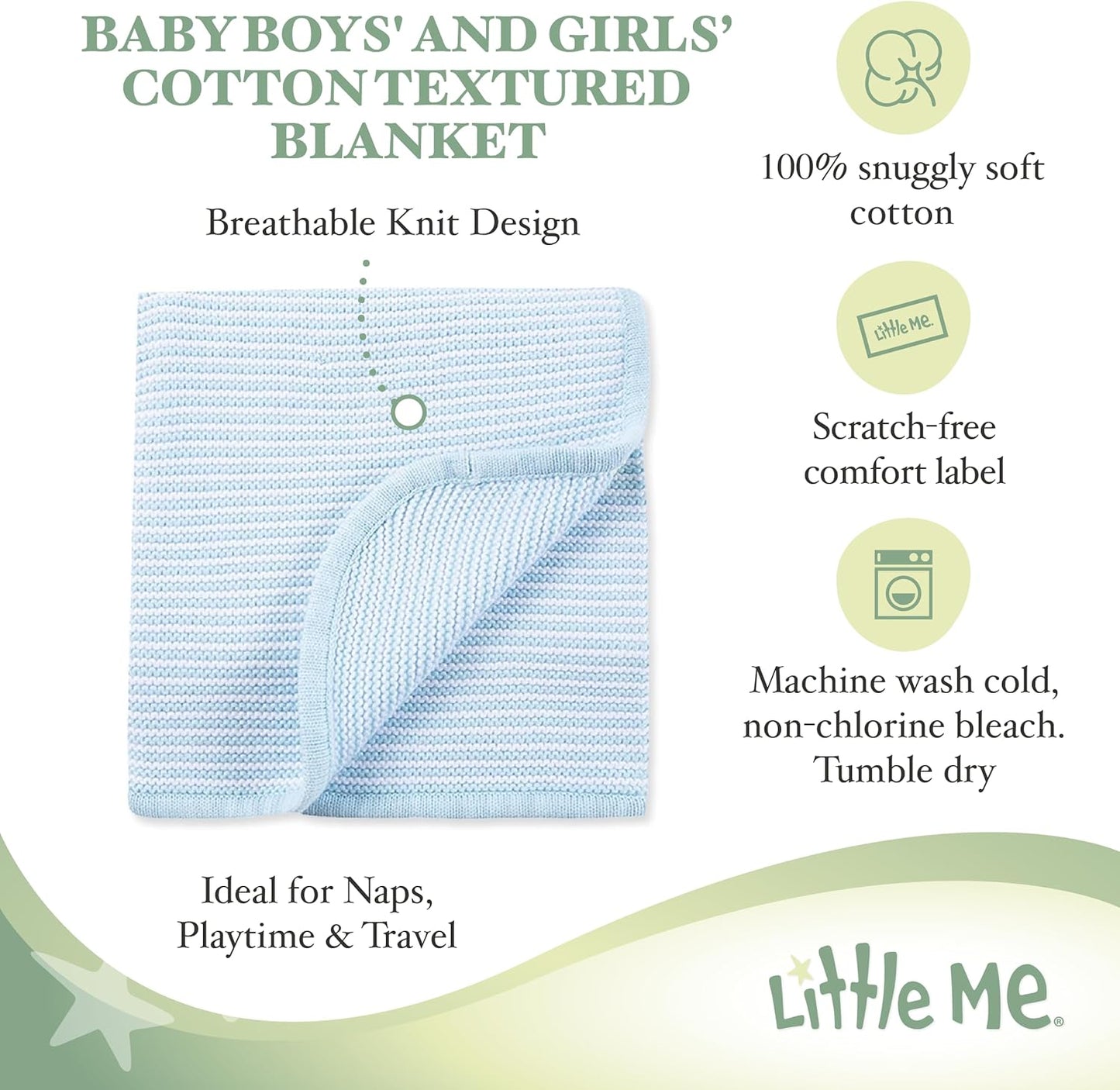 Little Me Knit Baby Blanket – 100% Soft Cotton, Snuggly and Breathable, Perfect as a Swaddle, Stroller Blanket or Nursery Decor for Boys and Girls, Pink Stripe, 30 x 40 Inches