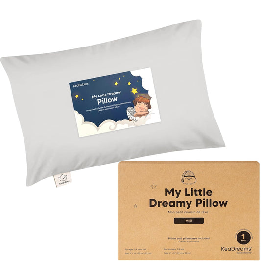 Mini Toddler Pillow with Pillowcase - 9x13 My Little Dreamy Travel Kids Pillow for Sleeping, Toddler Bed, Small, Tiny, Organic Cotton Pillowcase, Soft & Breathable, Kids 2-4 Years Old (French Gray)