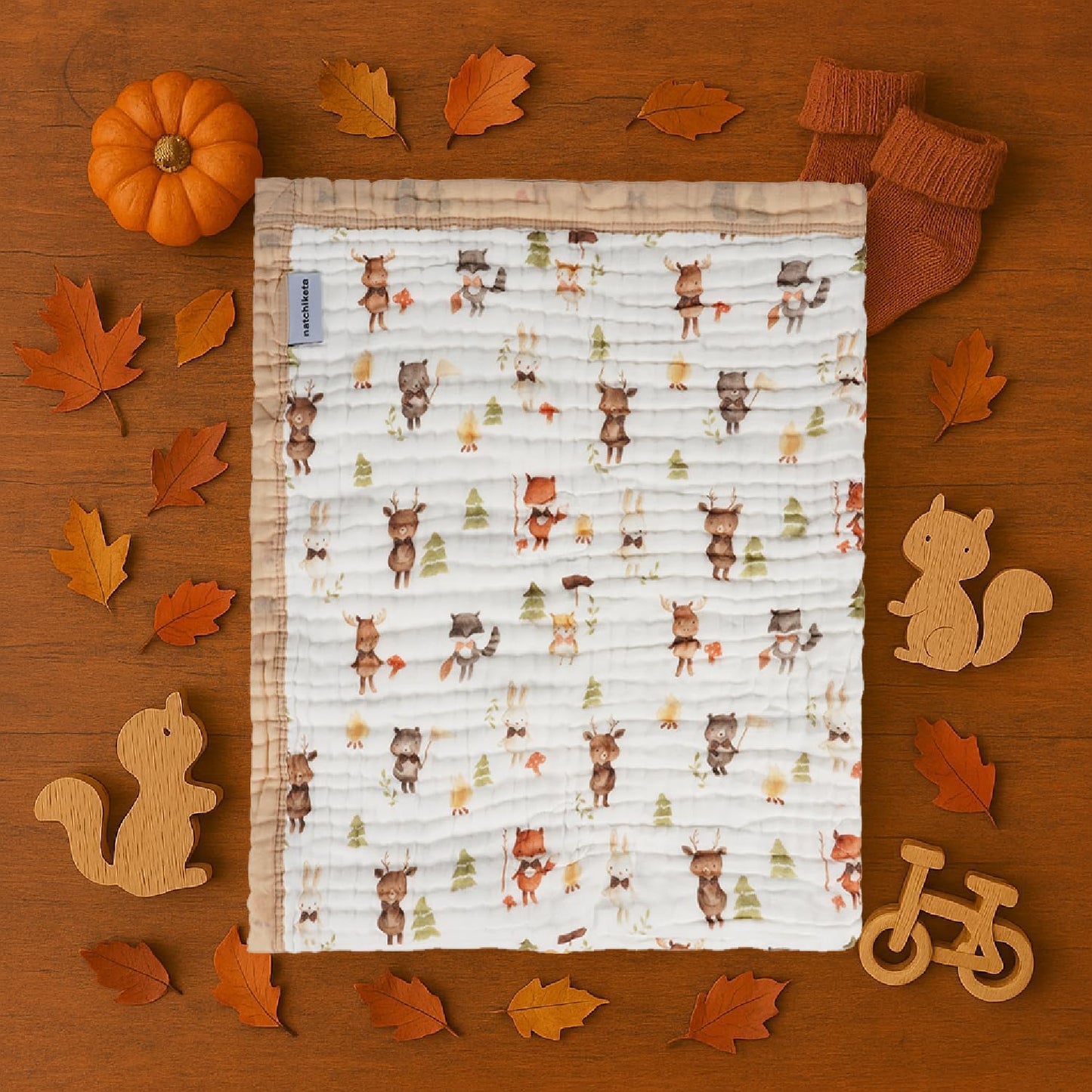 Organic Cotton Muslin Baby Blanket for Boys and Girls - Luxurious Soft Toddler Quilt for Swaddling - Gender Neutral Blankets Makes a Great Forest Friends