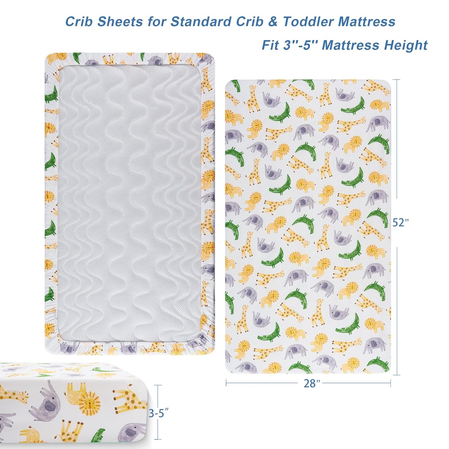 TILLYOU Baby Crib Sheets for Boys Girls, Super Soft Toddler Bed Sheets, 2 Pack Sheets for Standard Crib Mattress 28x52in, African Steppe