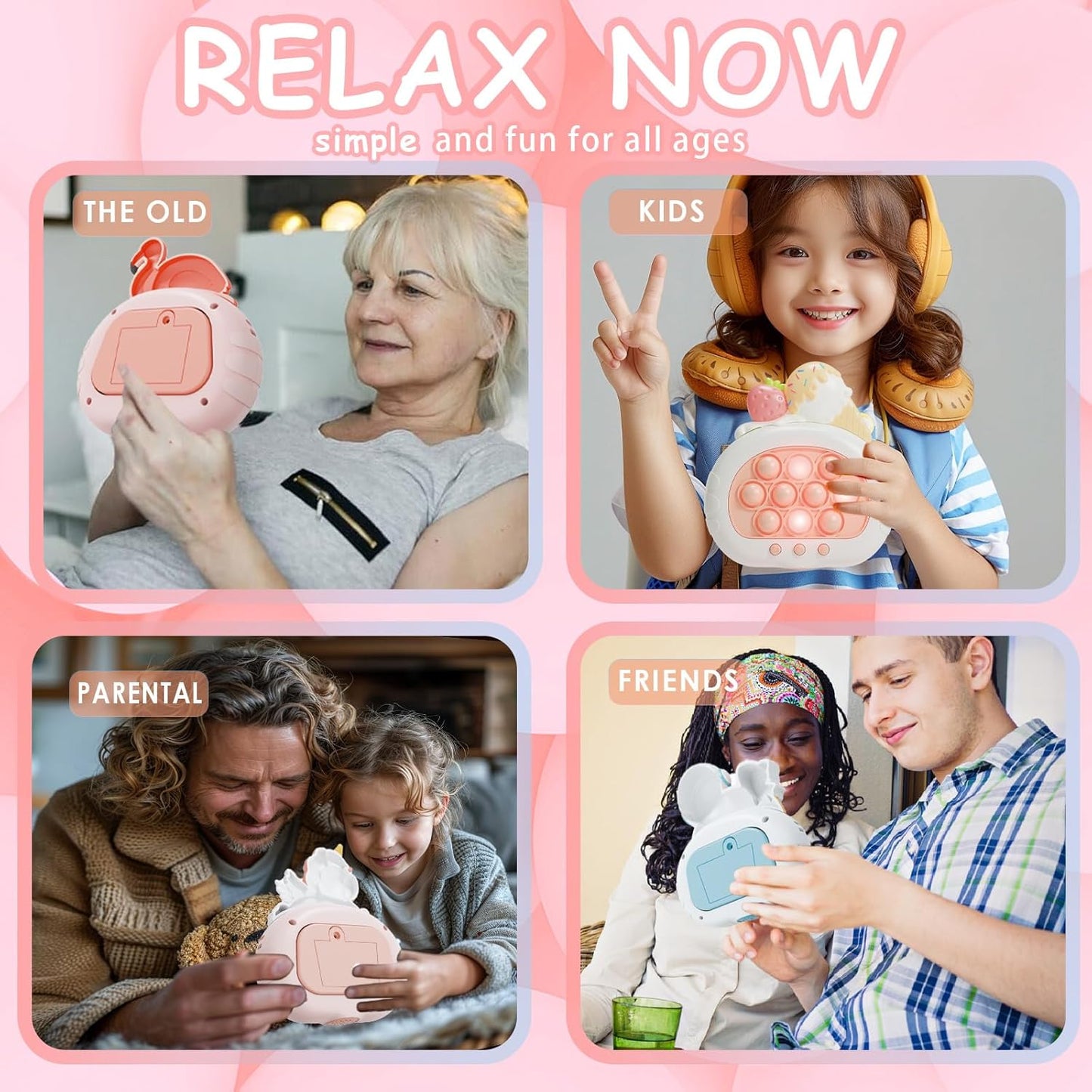 Stress Relief Toys, Decompression Breakthrough Puzzle Pop Button Gopher Handheld Game Machine, Novelty Fidget Toys Party Favor Gifts for Kids Adults (Rainbow Unicorn)