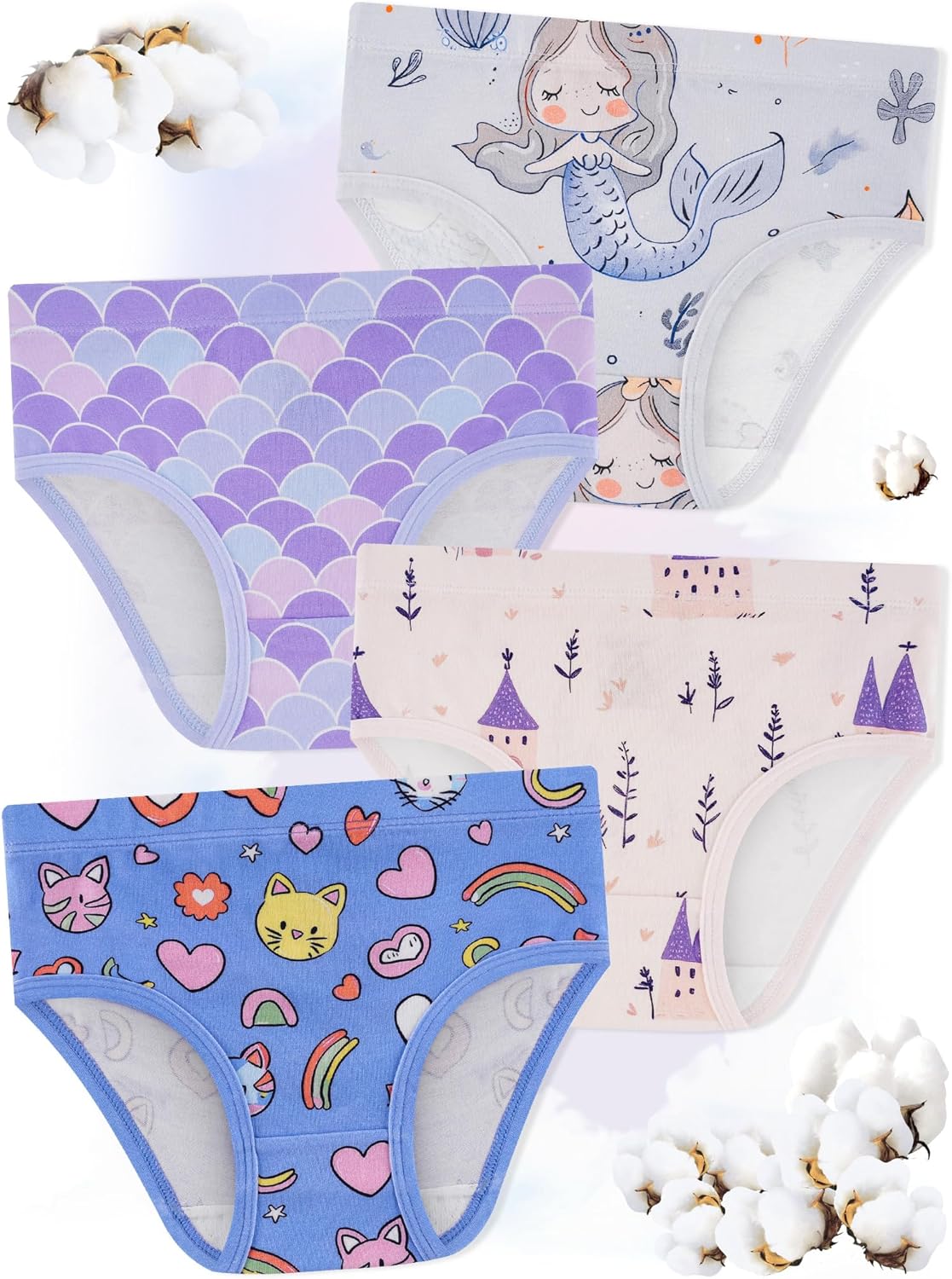 Girls' Underwear,Soft Cotton Tagless Panties for Toddlers' & Little Kids' Comfort,Breathable Briefs,8-Pack