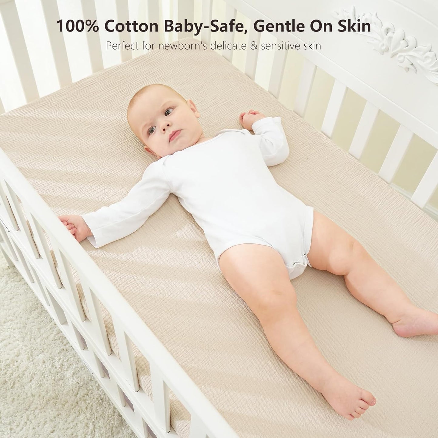 Bearmoss Muslin Mini Crib Sheets for Pack N Play Mattress - 100% Cotton - 38"x24" Soft Breathable Playard Baby Crib Sheets Neutral for Boys Girls - 2 Pack (Oat Latte)