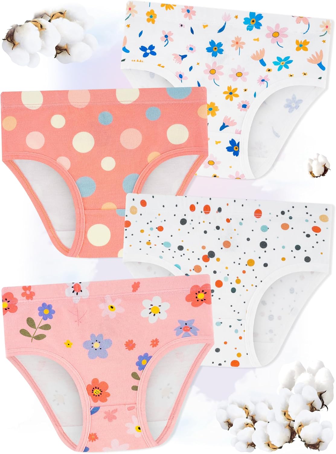 Girls' Underwear,Soft Cotton Tagless Panties for Toddlers' & Little Kids' Comfort,Breathable Briefs,8-Pack