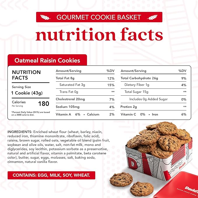 David's Cookies 2lbs Oatmeal Raisin Fresh Baked Cookies - Delectable & Premium Ingredients - No Added Preservatives Cookie Gift Basket