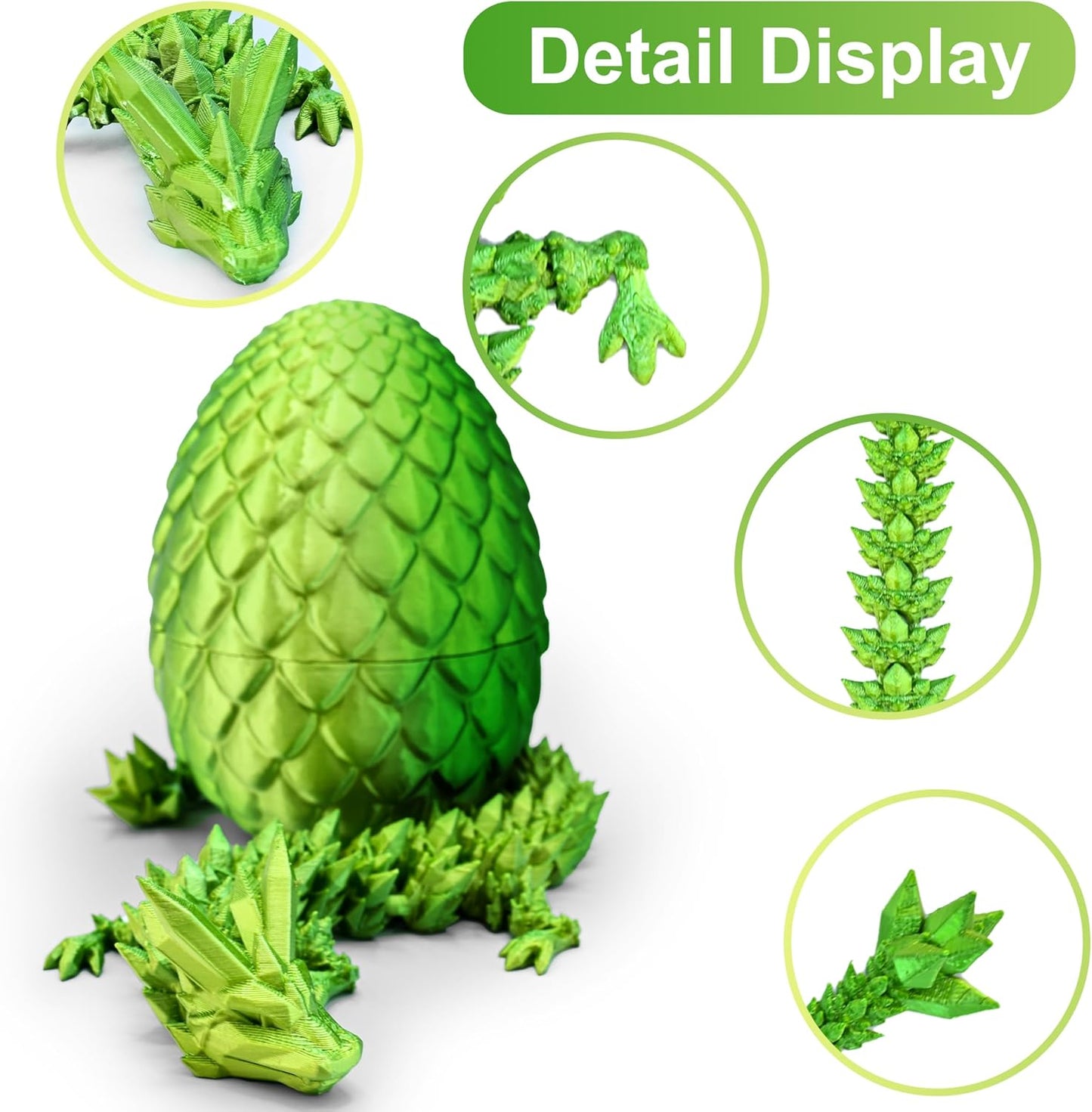 3D Printed Dragon,Dragon Eggs with Dragon Inside,Articulated Crystal Dragon Toys for Kids Home Decor, Executive Dragon Fidget Desk Toys (Lser Yellow & Green)