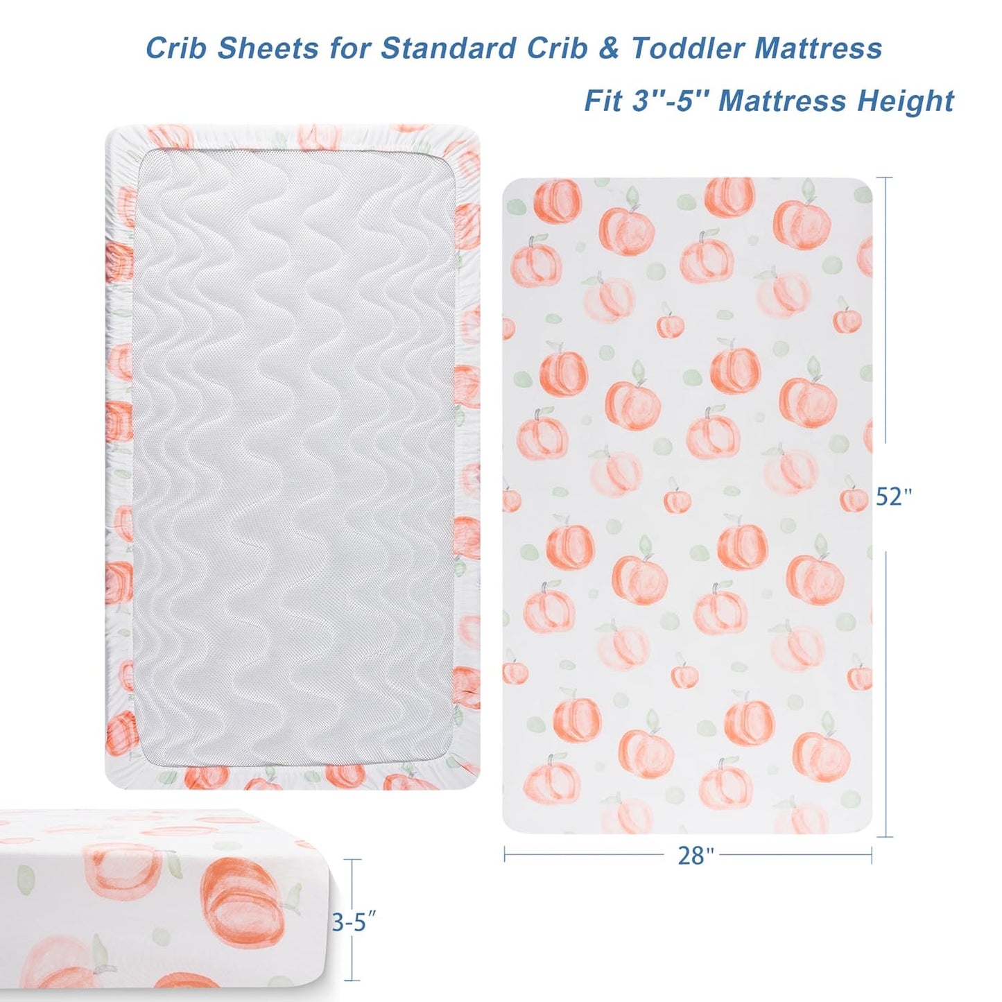 TILLYOU Baby Crib Sheets for Boys Girls, Super Soft Toddler Bed Sheets, 2 Pack Sheets for Standard Crib Mattress 28x52in, Peach dot