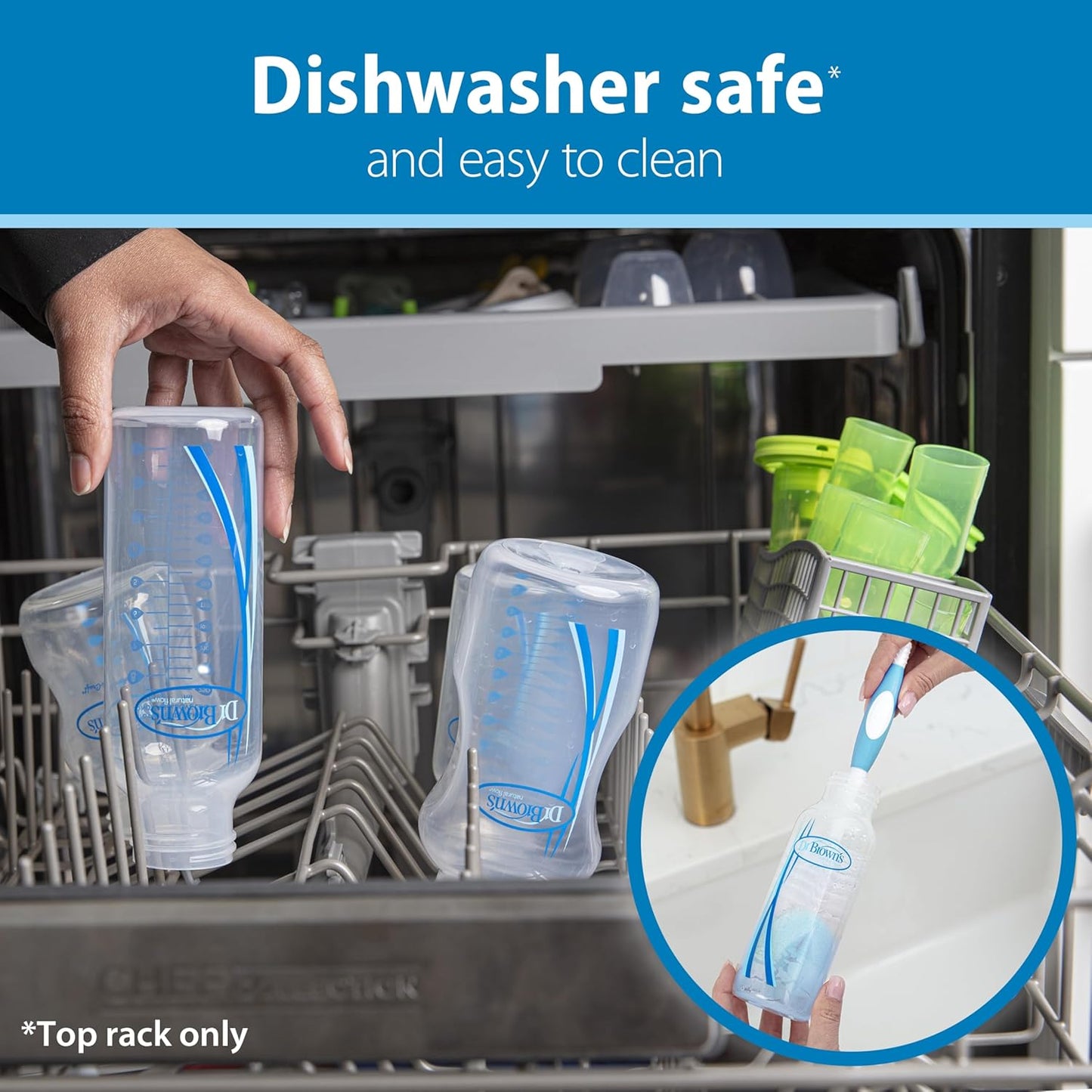 Dr. Brown's Natural Flow Anti-Colic Options+ Narrow Breast to Bottle Pump & Store Feeding Set with Slow Flow Nipples, Baby Travel Caps and 100% Silicone HappyPaci One-Piece Pacifier, Blue